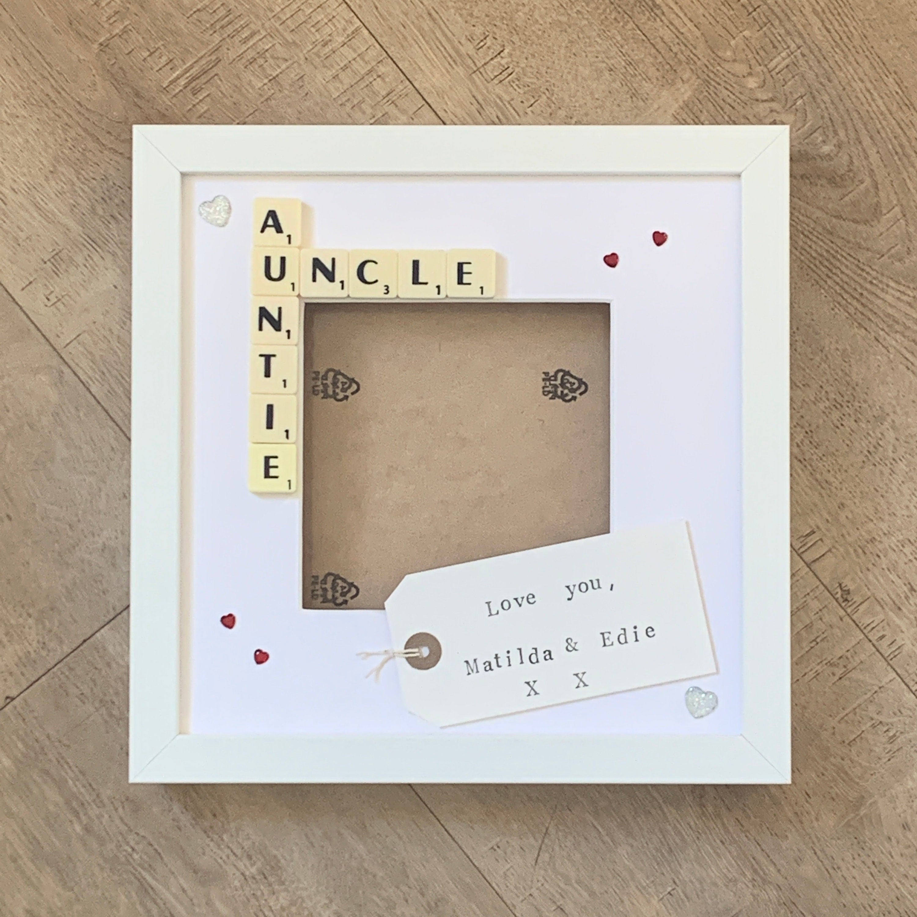 Auntie Uncle Letter Tile Photo Frame - Personalised message - Choice of colours