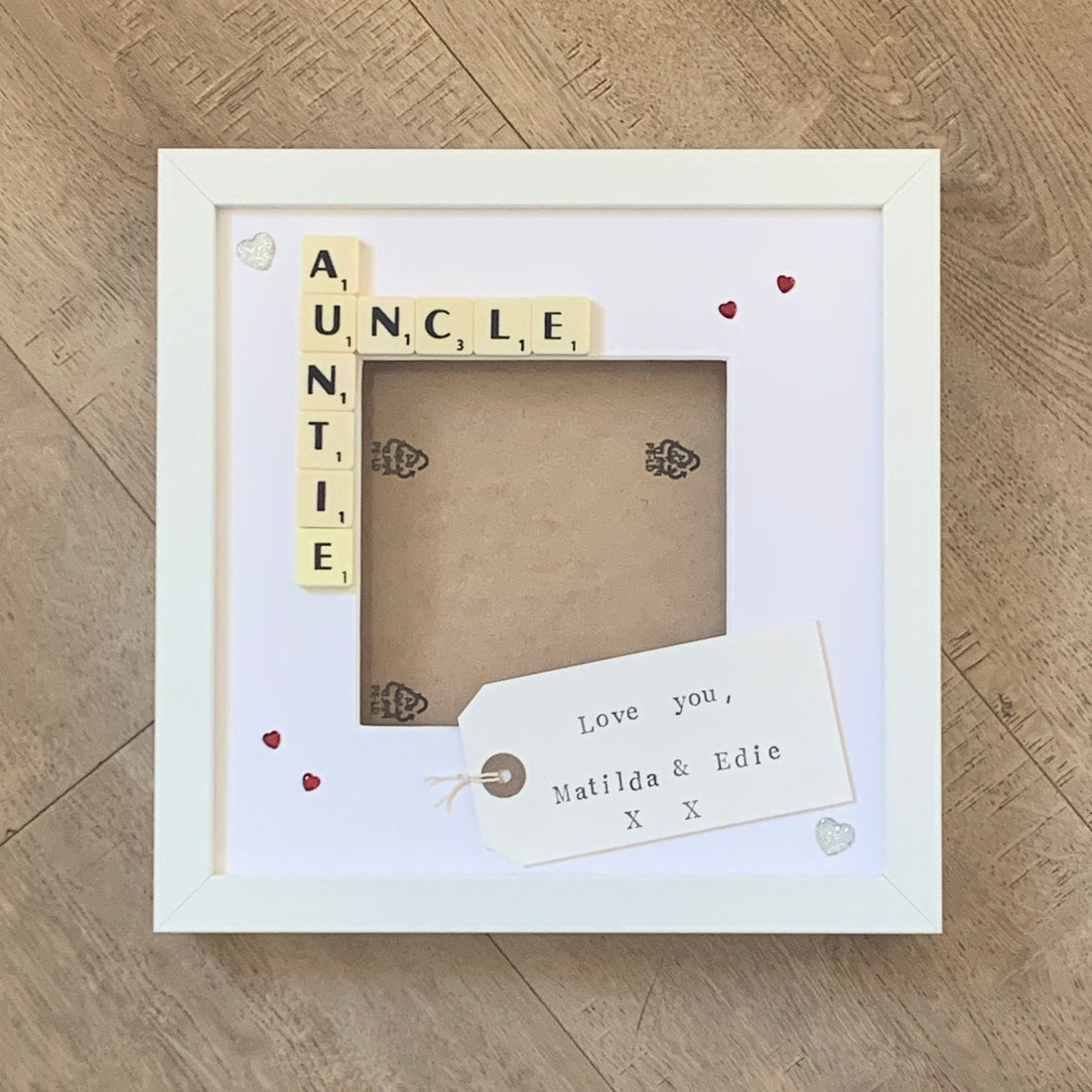 Auntie Uncle Letter Tile Photo Frame - Personalised message - Choice of colours
