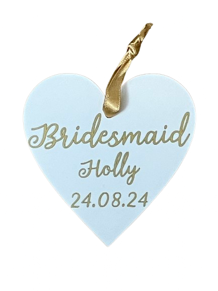 Wedding Hanger Heart, Personalised with name, role and date.  Bridal Party Hanger Tag Keepsake