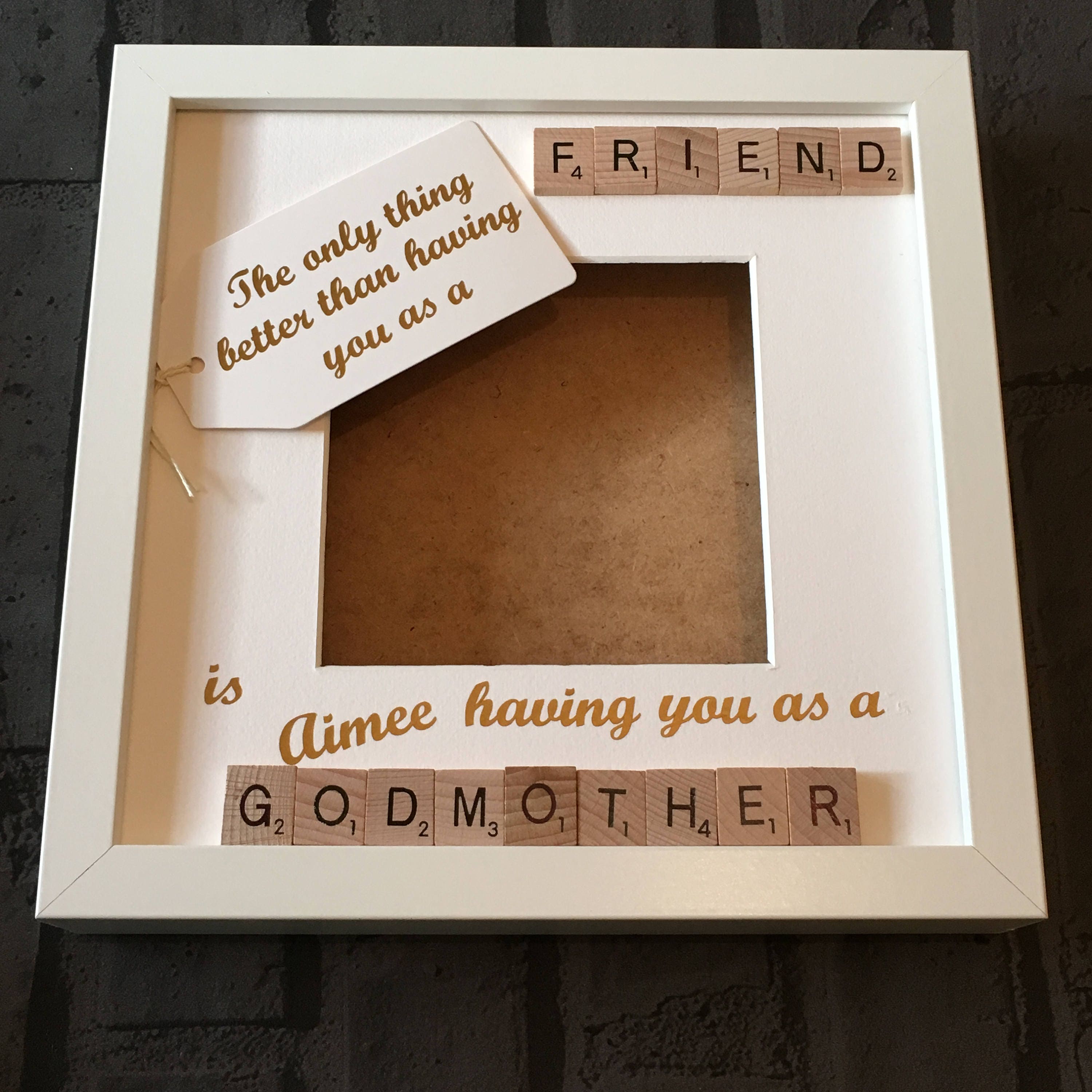Friend to Godmother Scrabble Art Photo Frame | Personalised Godparent Gift