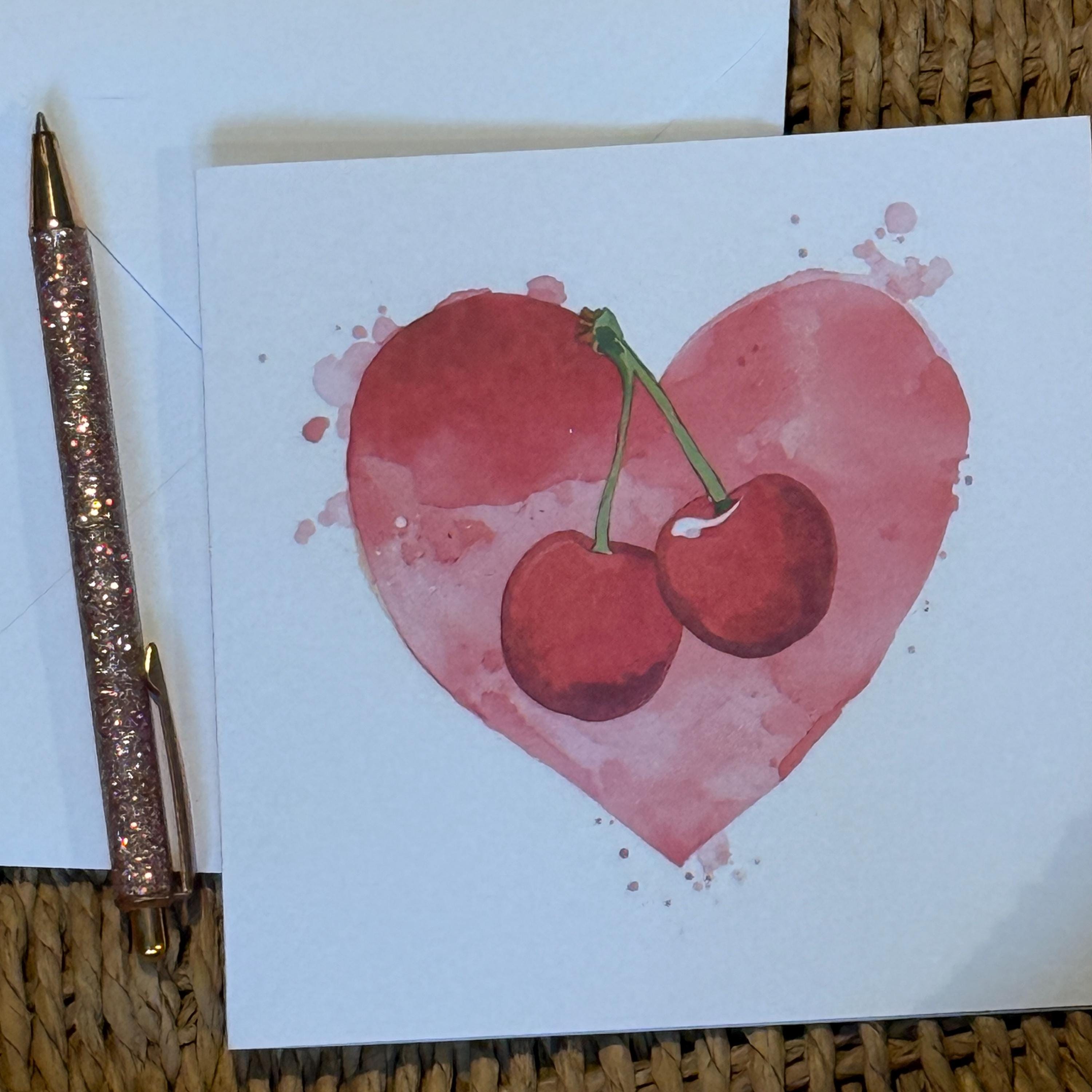 Heart and Cherries Valentine's Card- 6x6