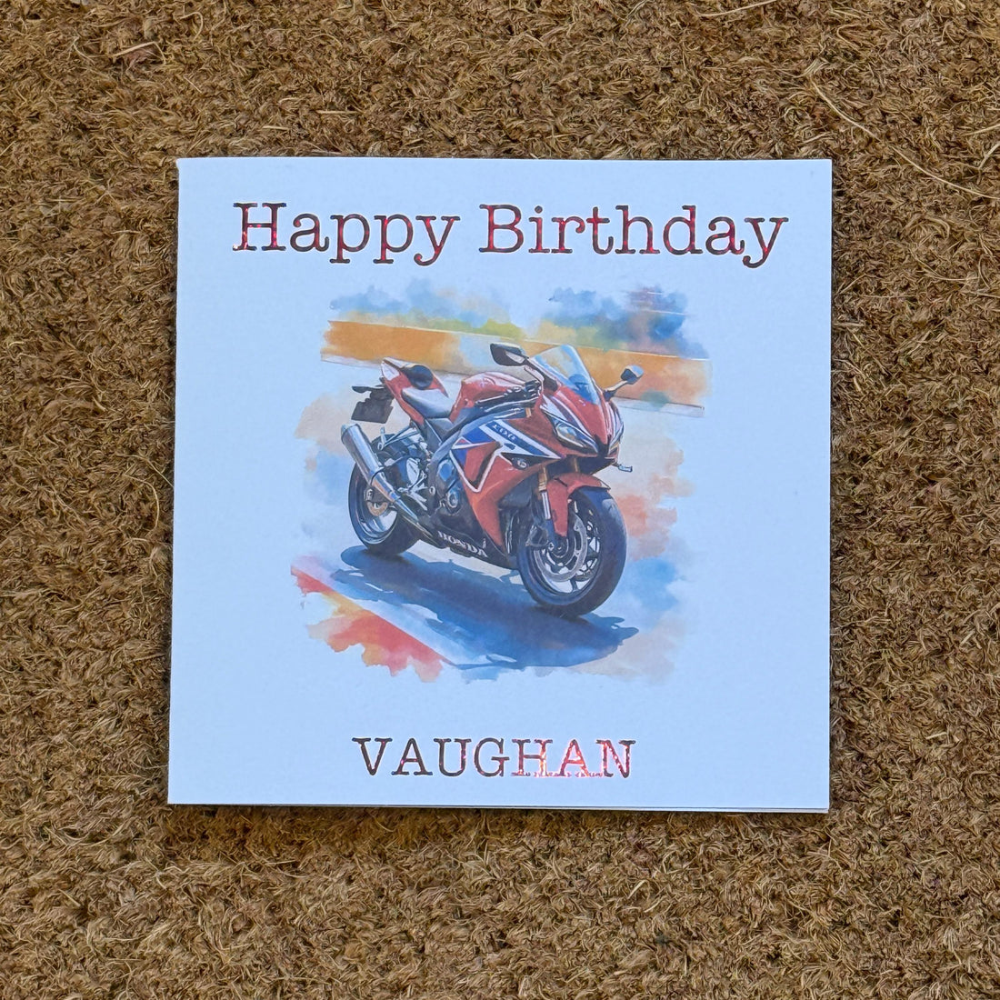 Honda CBR1000RR-R Fireblade Watercolour Style Card | Personalised Foiled Message | 6x6 Biker Card