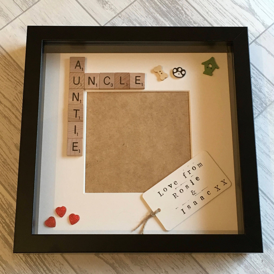 Auntie Uncle Letter Tile Photo Frame - Personalised message - Choice of colours
