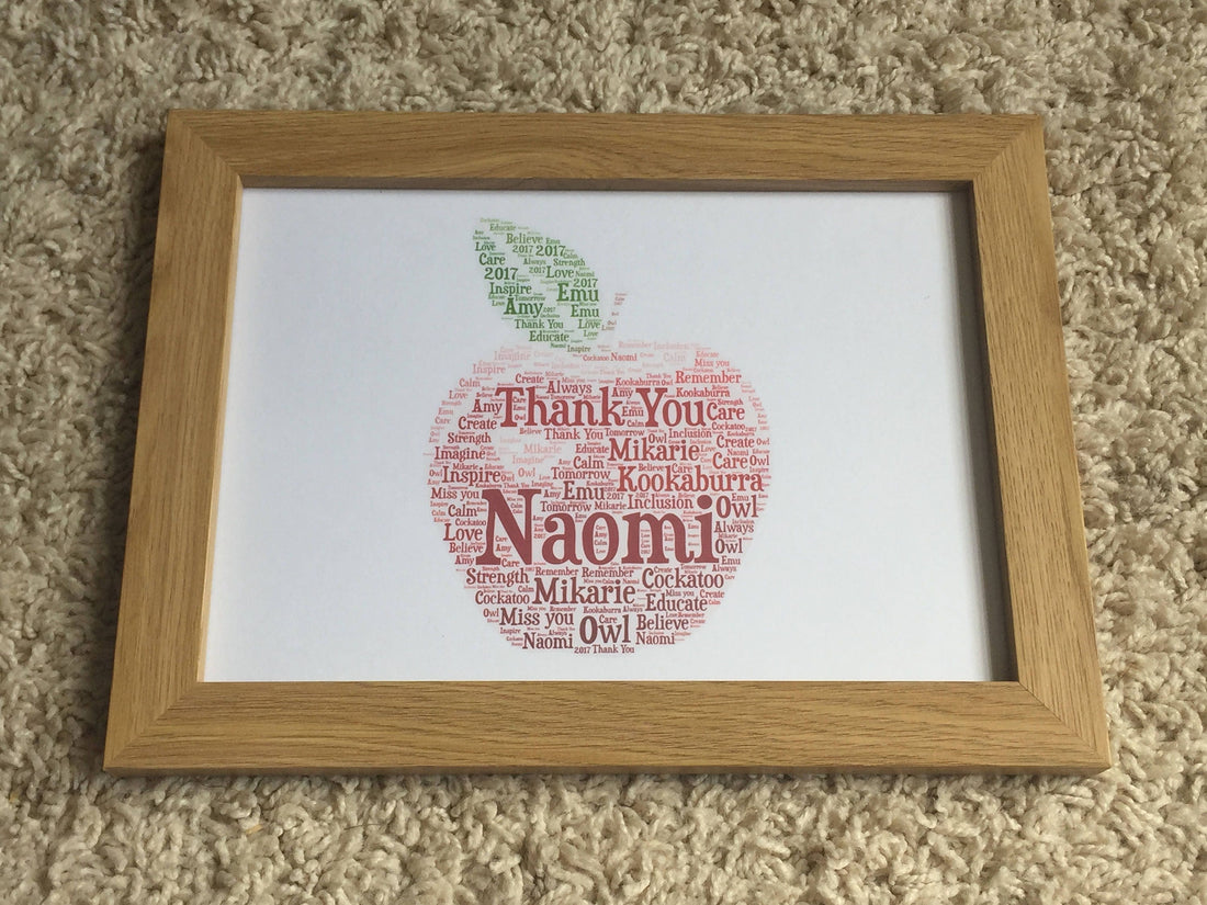Teacher A4 Framed Print - Thank You Gift - TA, SEN, Support Worker Present - Personalised