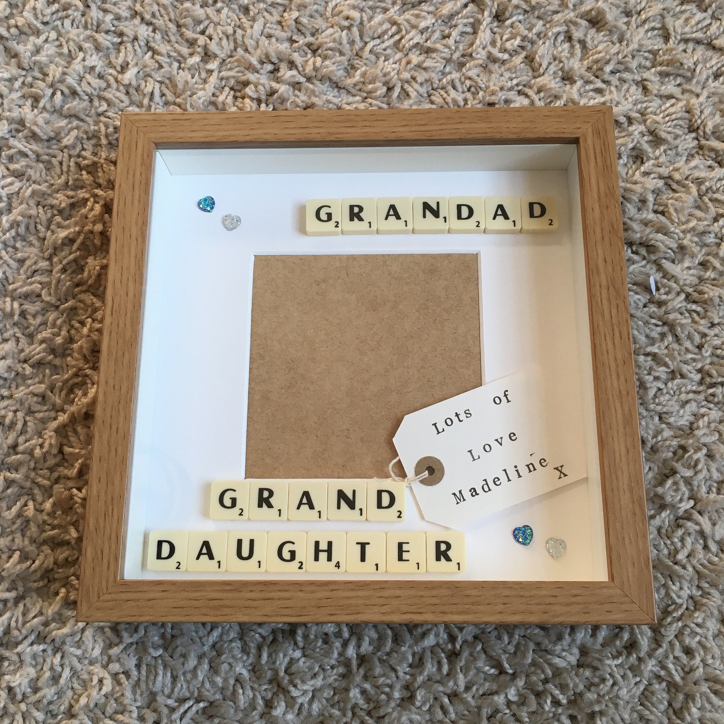 Granddad Granddaughter Letter Tile Photo Frame - Personalised Tag inside - Choice of colours