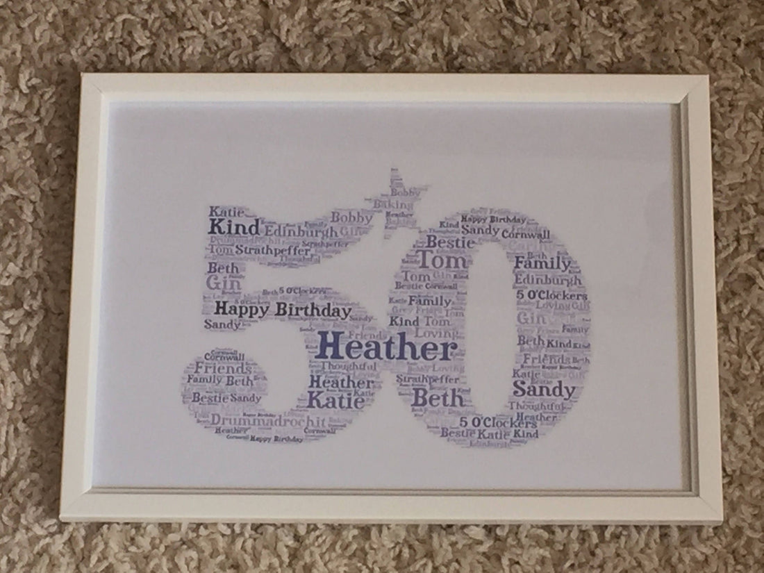 Word Art Typography Shape Framed Print - Personalised with choice of shape, colours and your words.