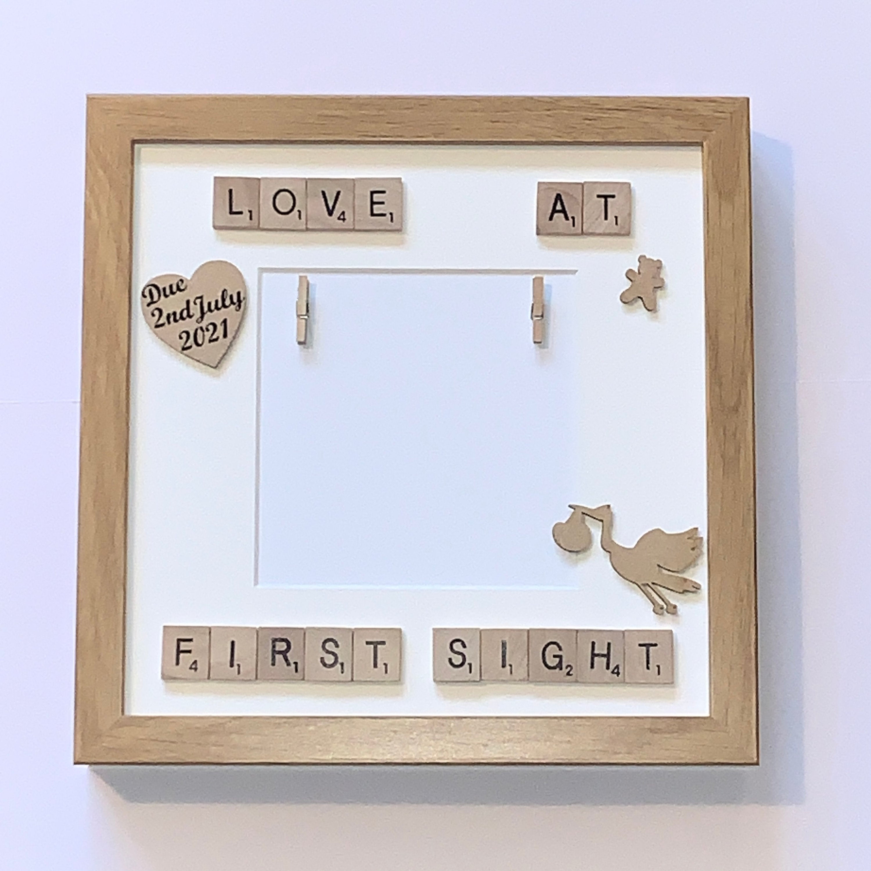 Love at First Sight Baby Scan Frame, Scrabble Art, Personalised Baby Gift