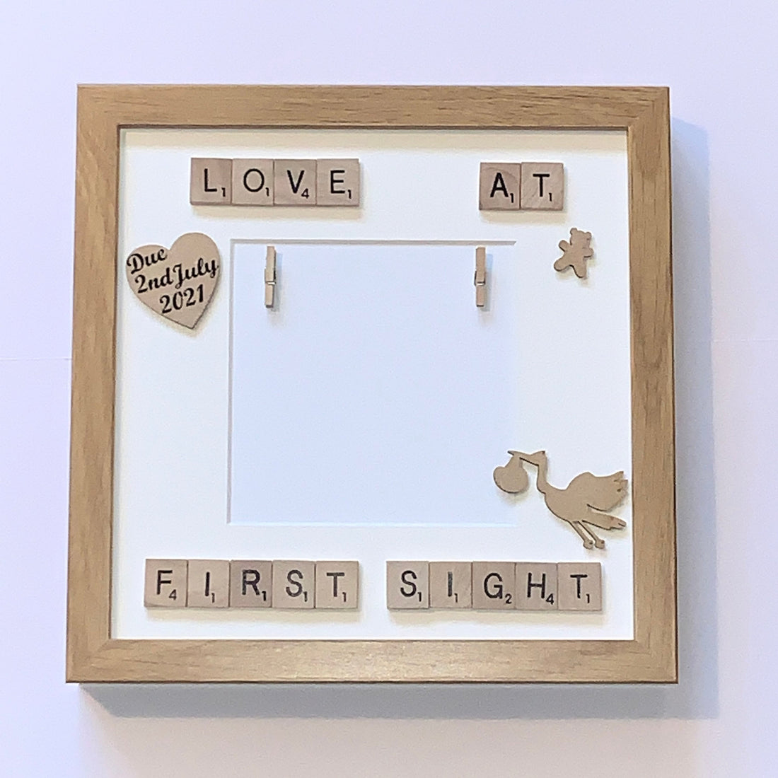 Love at First Sight Baby Scan Frame, Scrabble Art, Personalised Baby Gift
