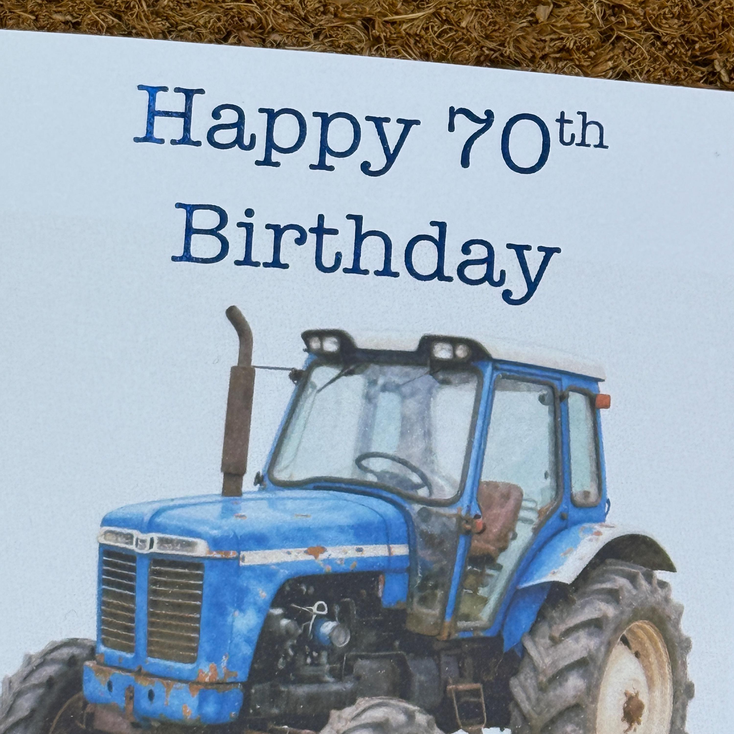Blue Tractor Birthday or Father's Day Card | Watercolour Style Farm Machinery, Personalised Foiled Message