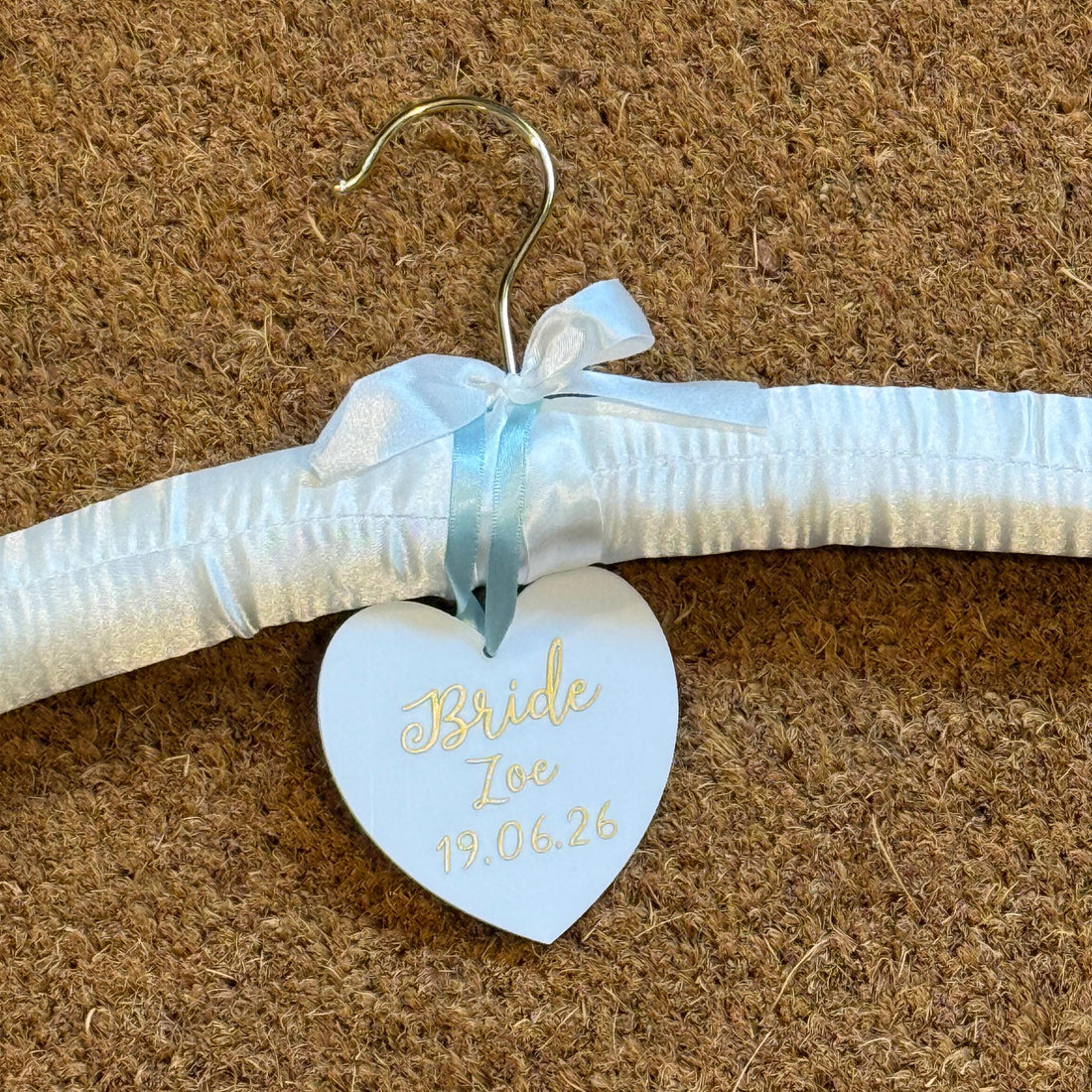 Bridal Satin Wedding Dress Hanger | Personalised Heart | Wedding Keepsake Gift