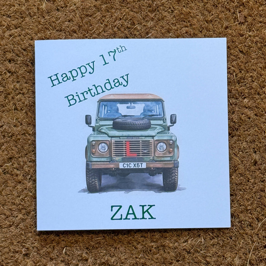 17th Birthday Card, Personalised Land Rover Defender, Watercolour Style, L Plates