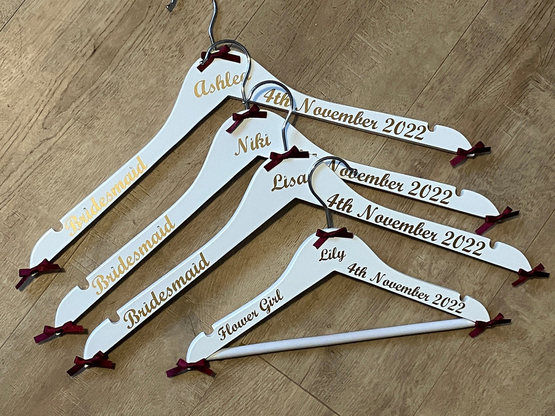 Wedding Hangers set of 4 | Personalised with name, date and role | Perfect Memento
