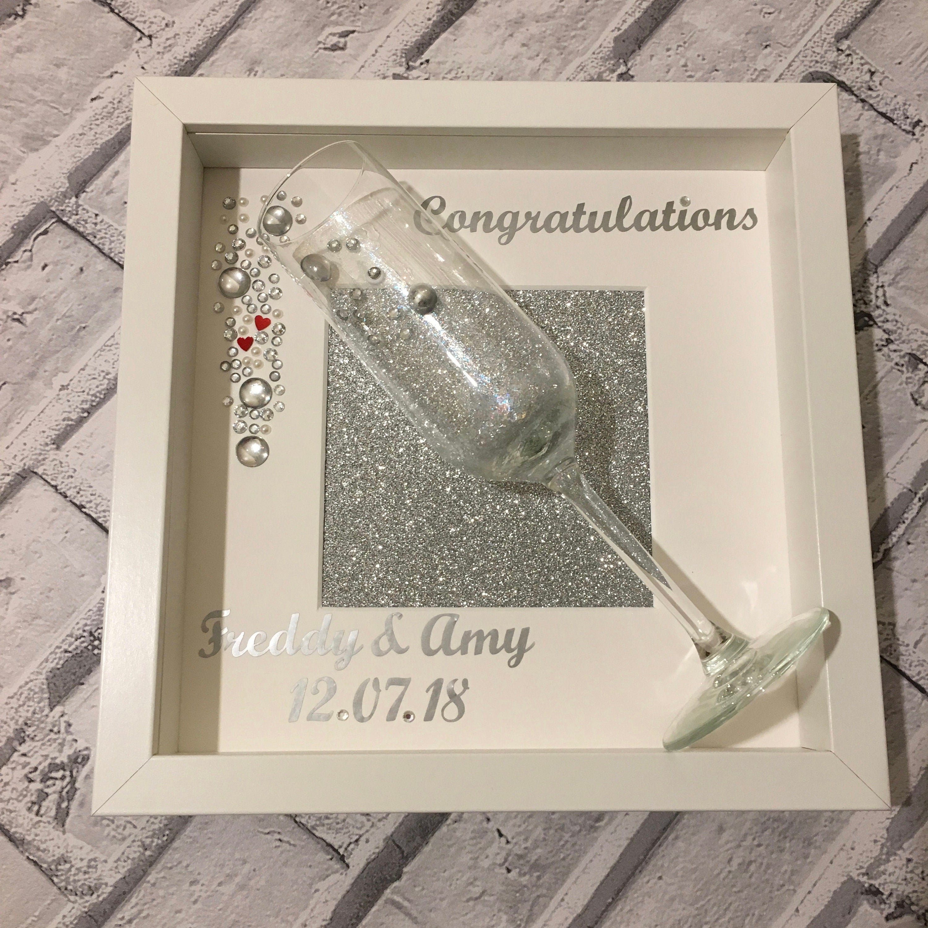 Champagne Flute Wedding Frame - Personalised with names and date.