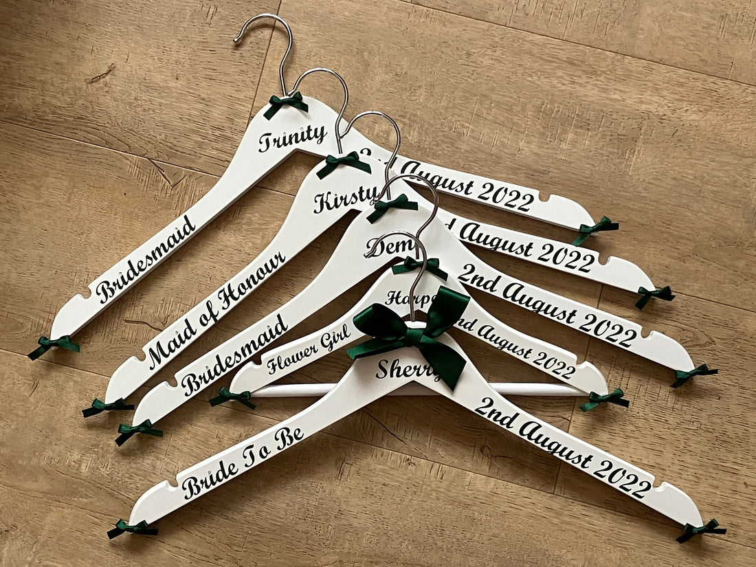 Set of 10 Wedding Hangers | Personalised with name, date, role | Ideal for the Bridal Party