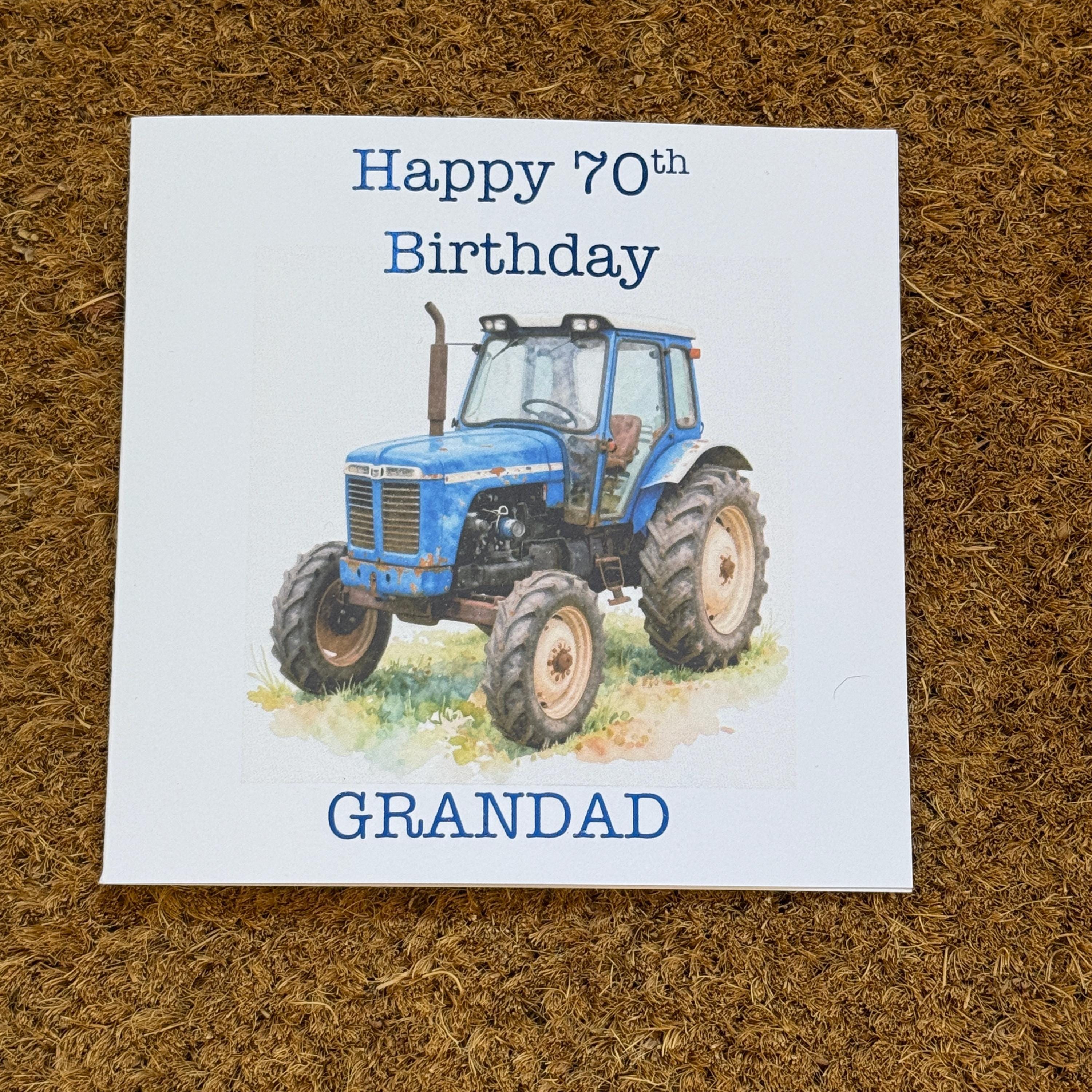Blue Tractor Birthday or Father's Day Card | Watercolour Style Farm Machinery, Personalised Foiled Message