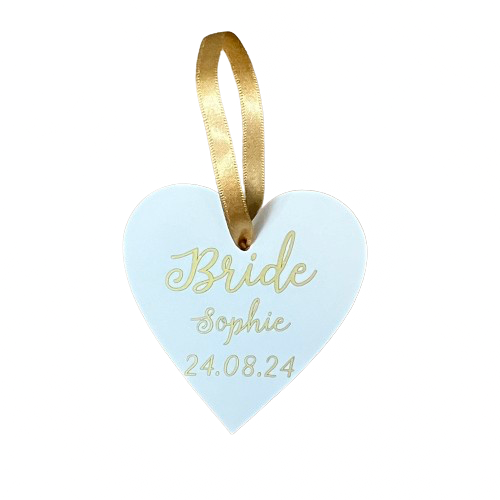 Wedding Hanger Heart, Personalised with name, role and date.  Bridal Party Hanger Tag Keepsake