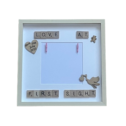 Love at First Sight Baby Scan Frame, Scrabble Art, Personalised Baby Gift