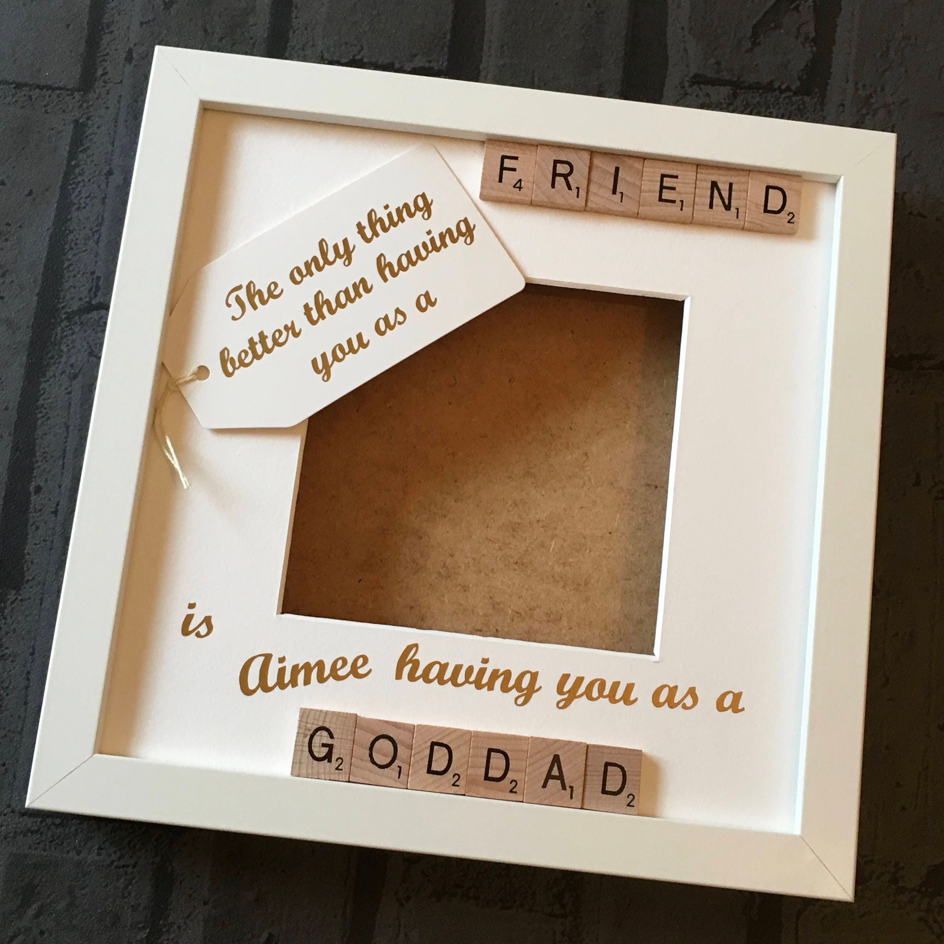 Godfather Friend Letter Tile Photo Frame - Perfect Christening GIft.