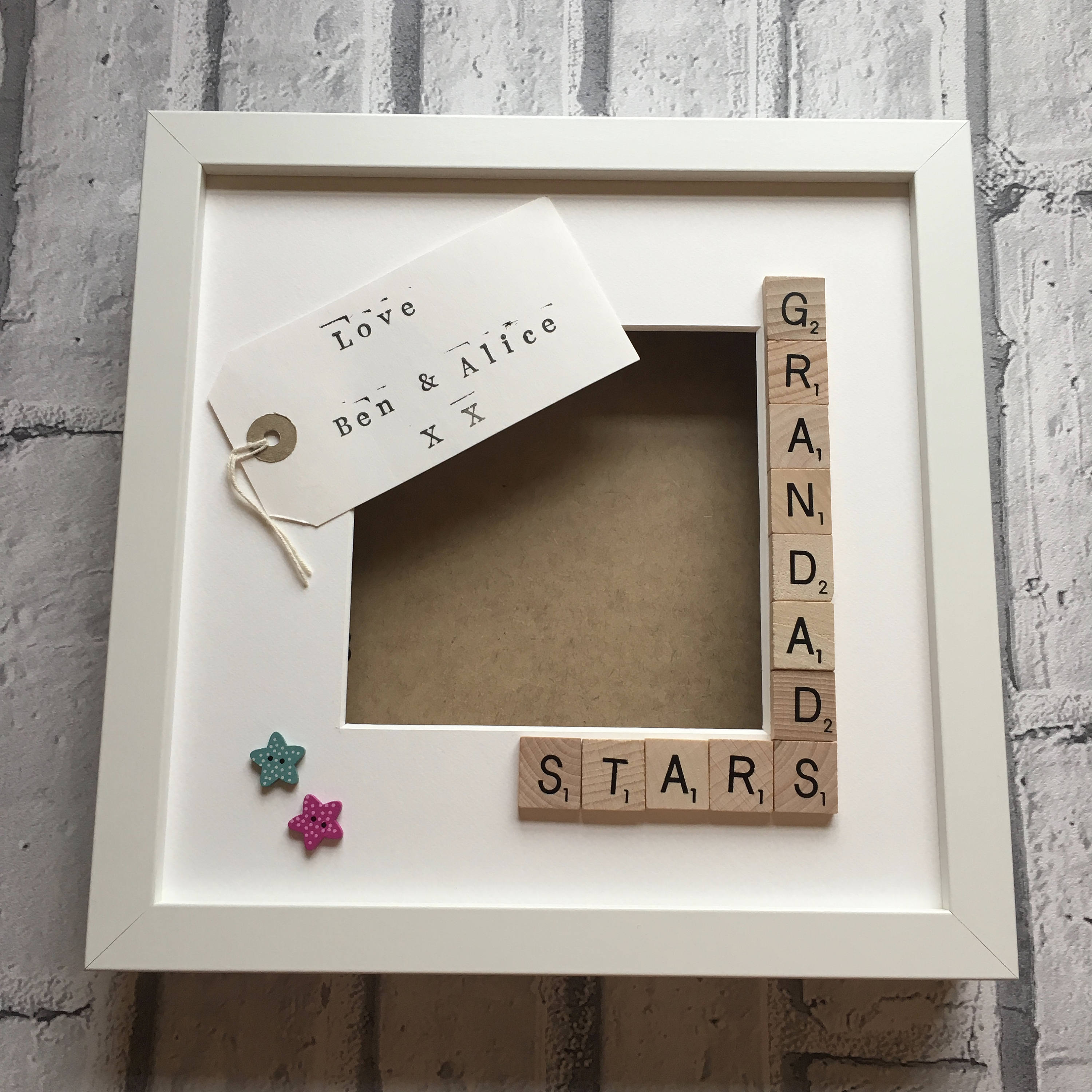 Grandad's Stars, Monsters or Angels Scrabble Art Photo Frame | Personalised Message.