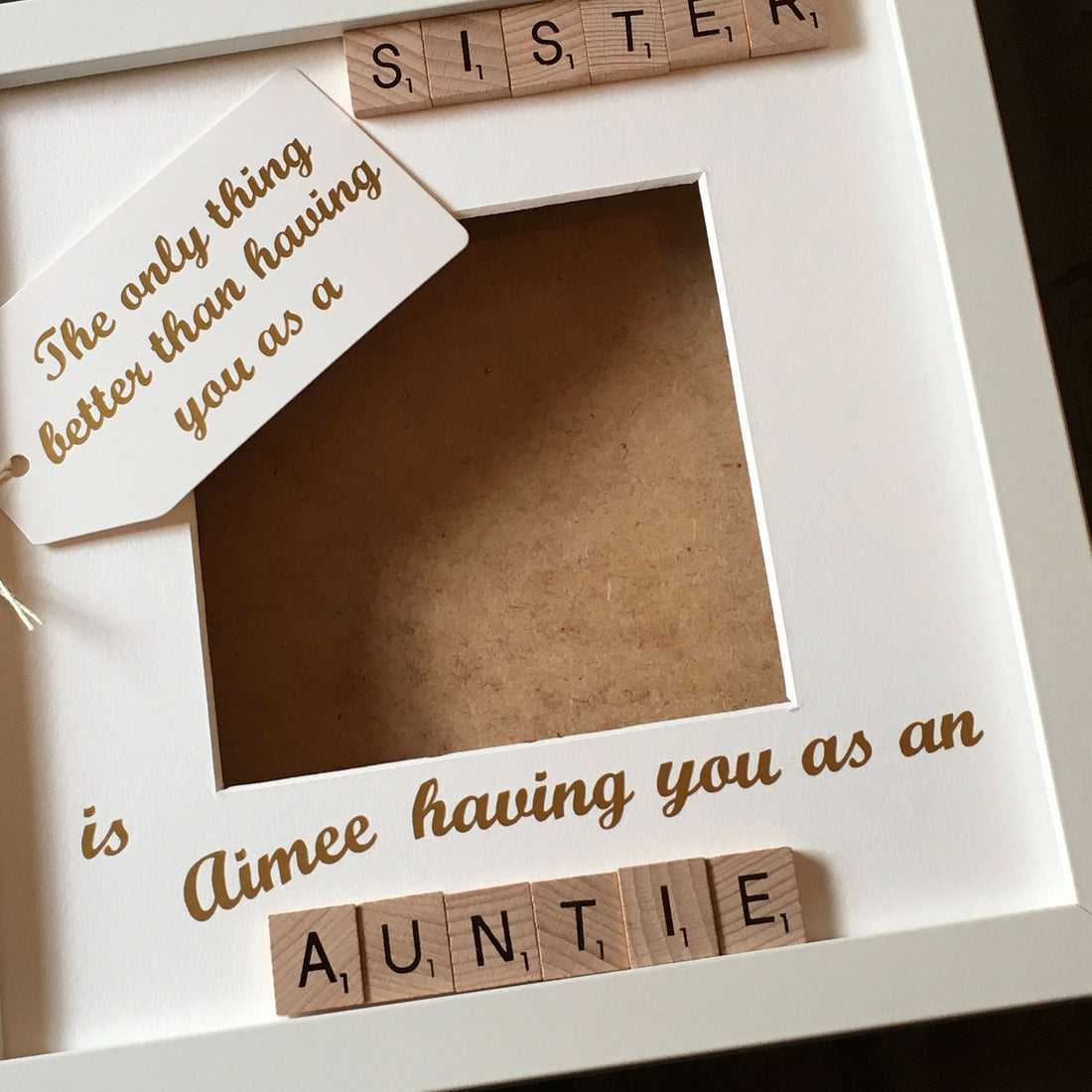 Auntie Sister Letter Tile Photo Frame - Personalised Message - available in a choice of colours