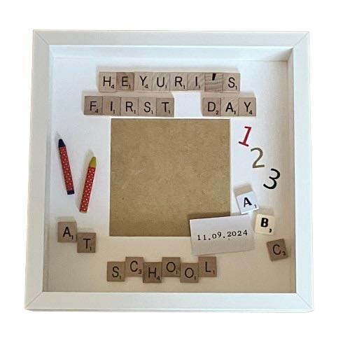 First Day at School Personalised Letter Tile Photo Box Frame | Custom School Keepsake Gift