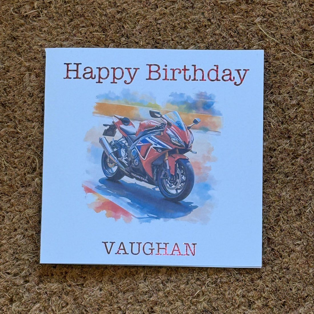 Honda CBR1000RR-R Fireblade Watercolour Style Card | Personalised Foiled Message | 6x6 Biker Card