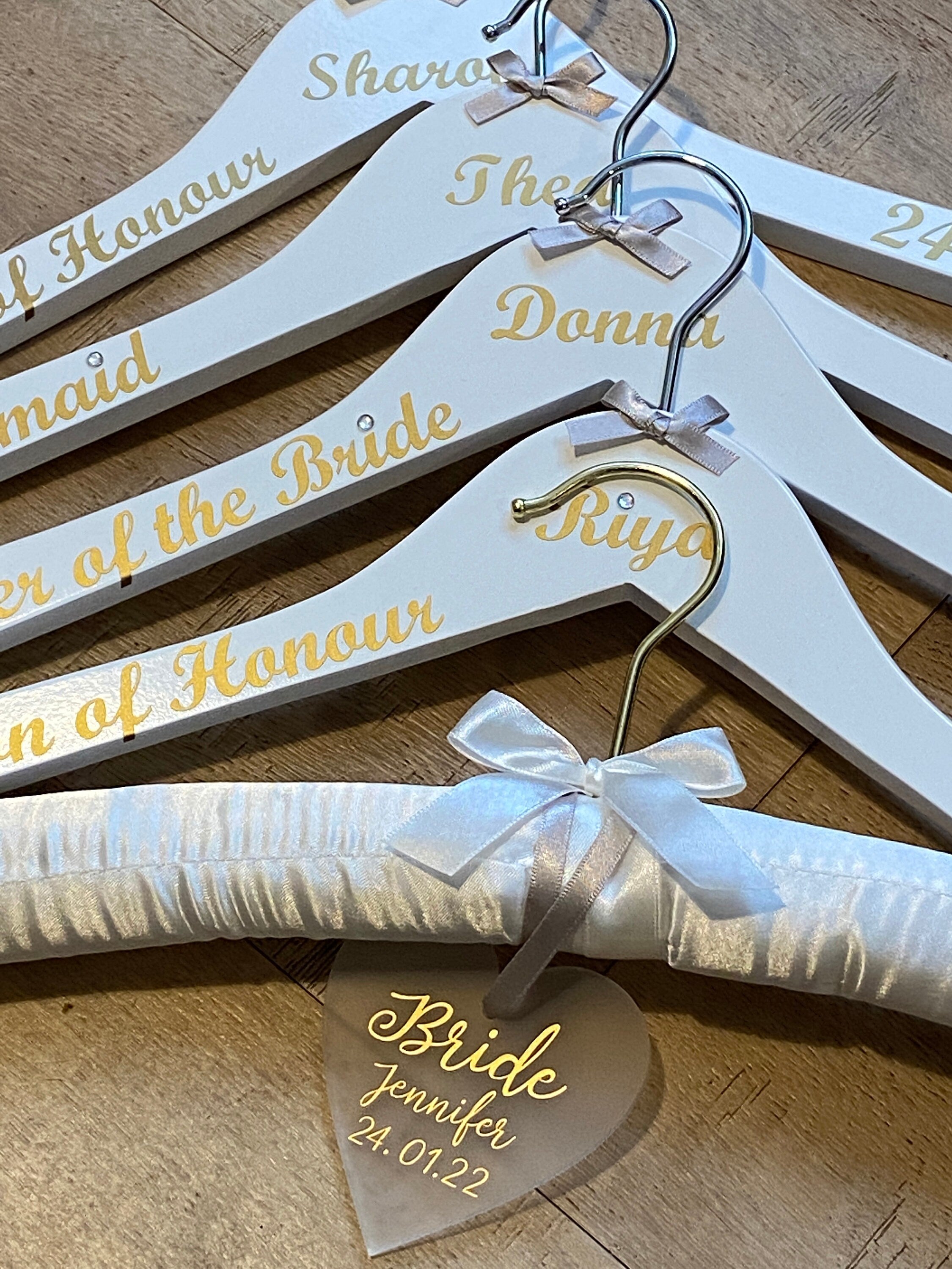 Satin Wedding Dress Hanger and Wooden Bridesmaids Hanger Set | Personalised