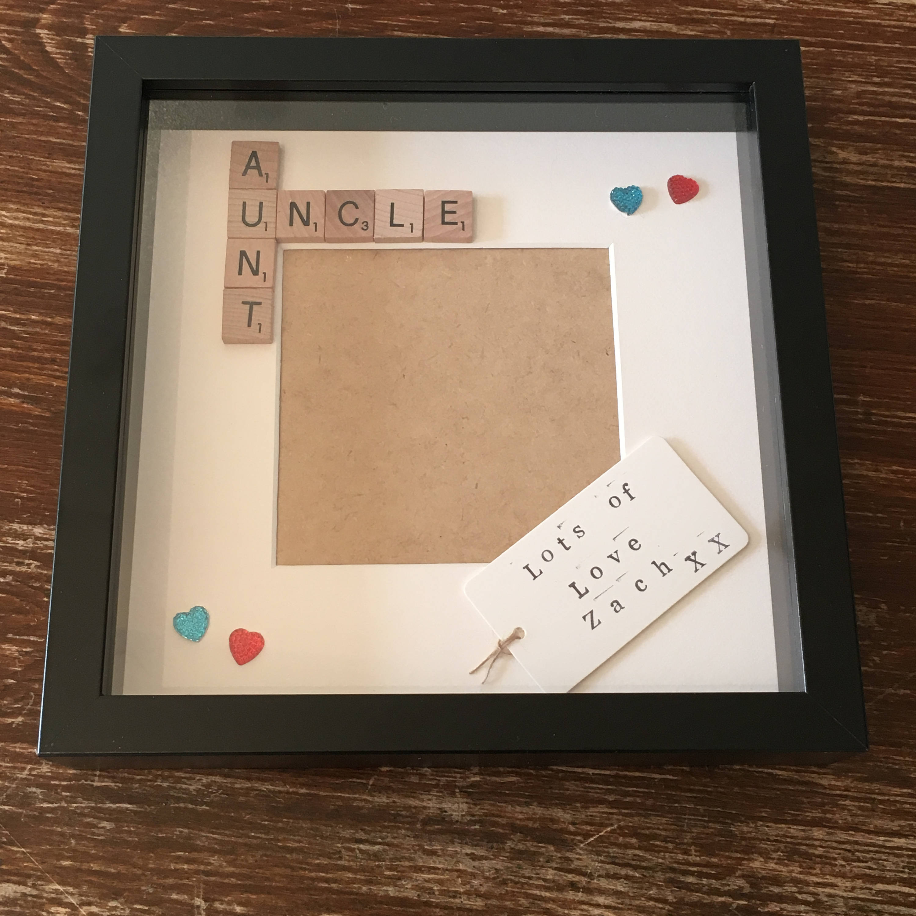 Auntie Uncle Letter Tile Photo Frame - Personalised message - Choice of colours
