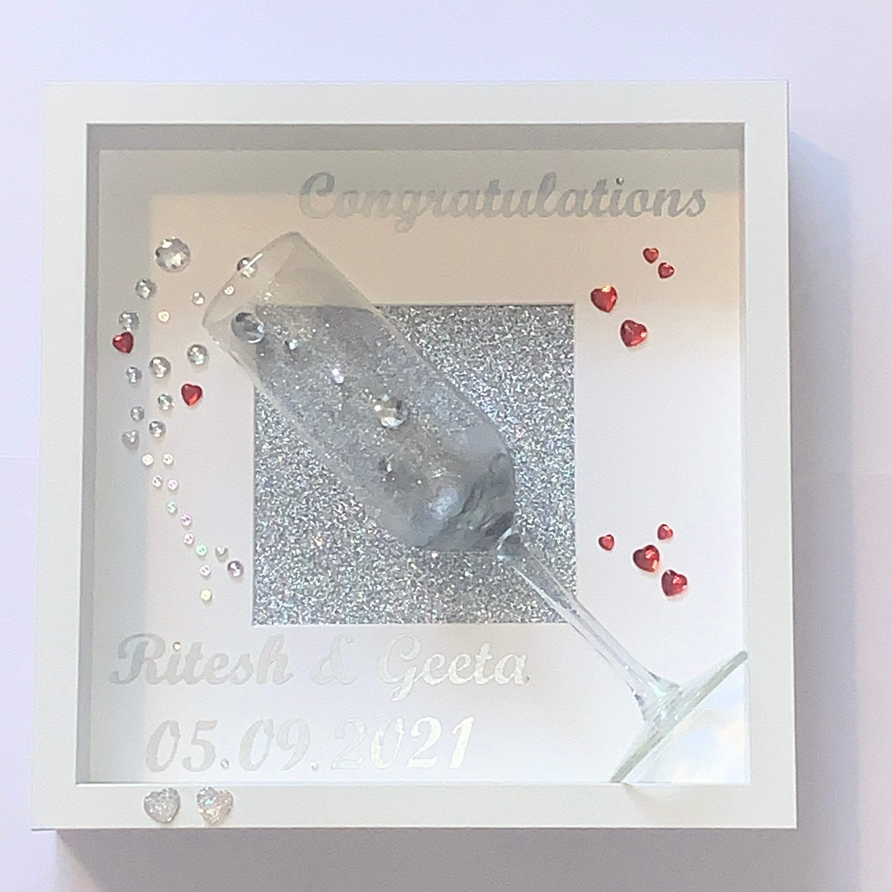 Champagne Flute Wedding Frame - Personalised with names and date.