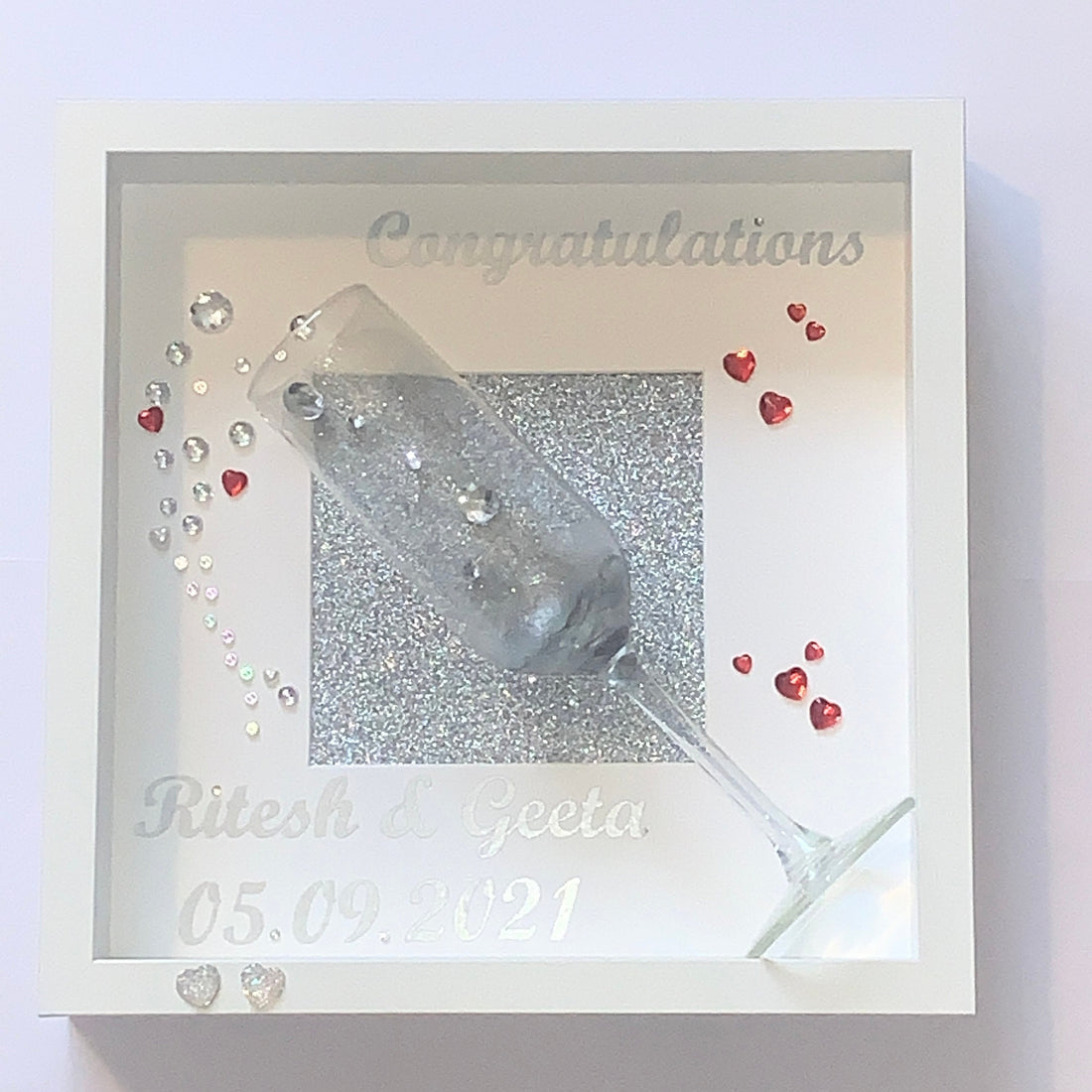 Champagne Flute Wedding Frame - Personalised with names and date.