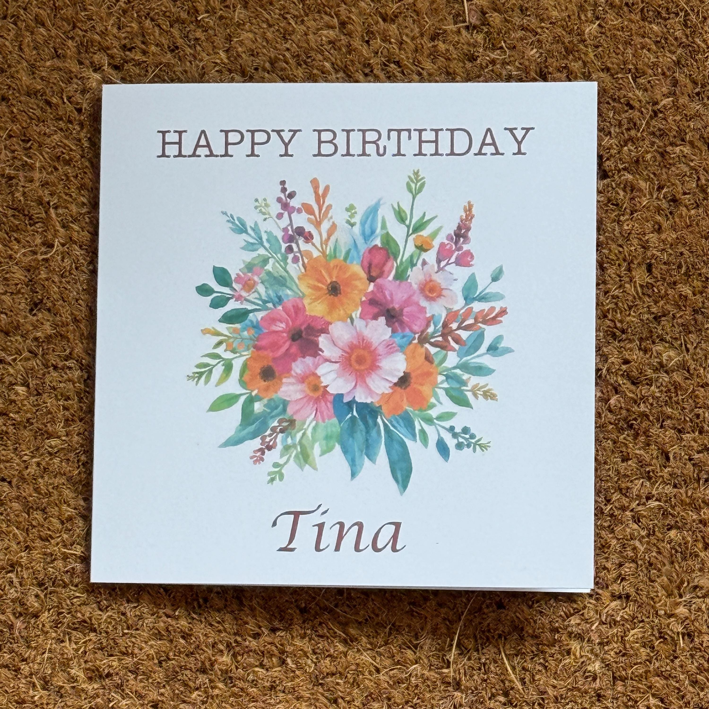 Floral Birthday Card | Watercolour Bouquet, Personalised Foiled Message (6x6 Inch)