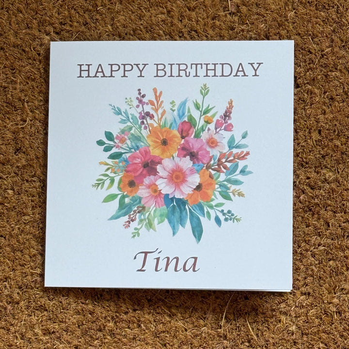 Floral Birthday Card | Watercolour Bouquet, Personalised Foiled Message (6x6 Inch)