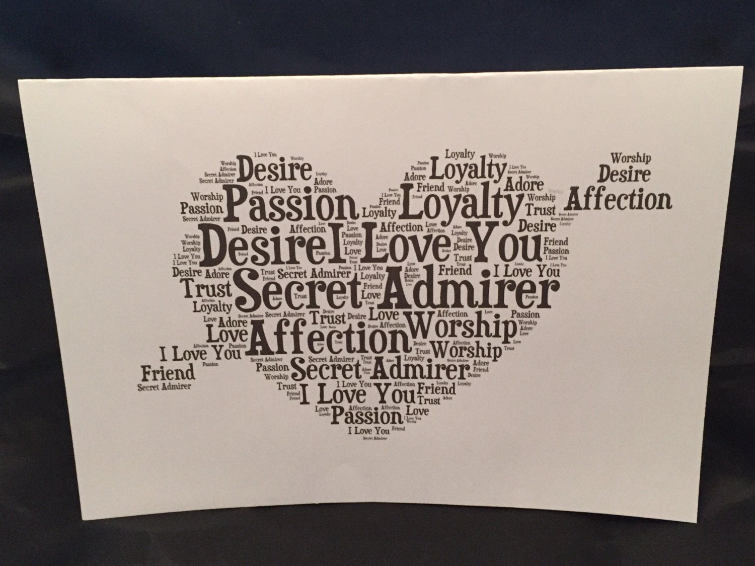 Valentine's Day Word Art Card | Custom Typography A5 Card | Personalised with your words.