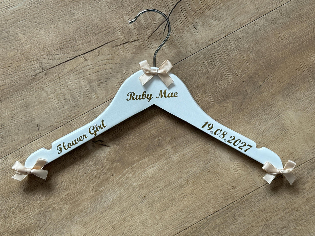 Flower Girl Hanger | Bridal Party Keepsake | Personalised with names, date etc.