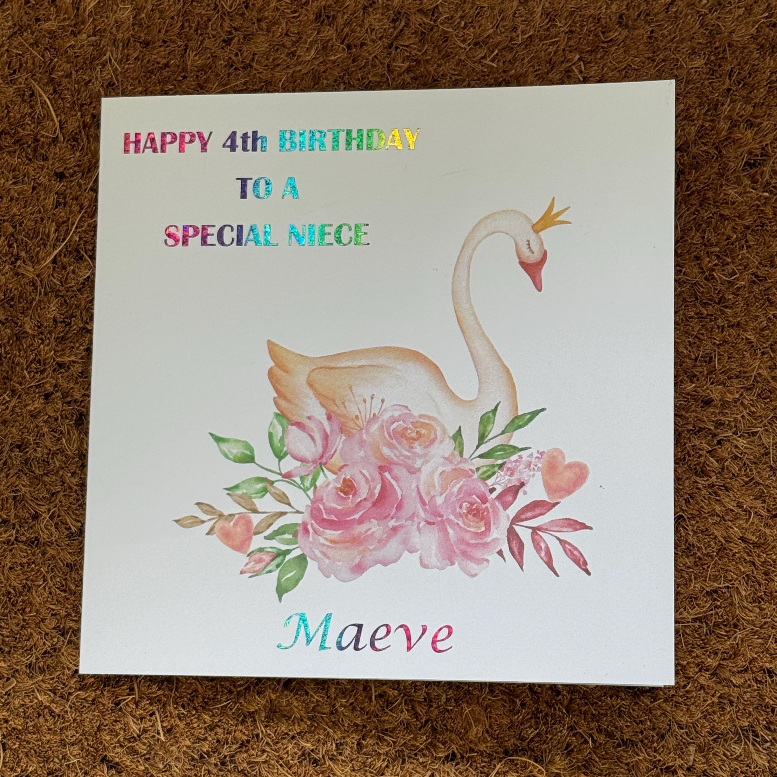 Princess Swan Birthday Card | Age, Name and Personalised Foiled Message | Girls Birthday |
