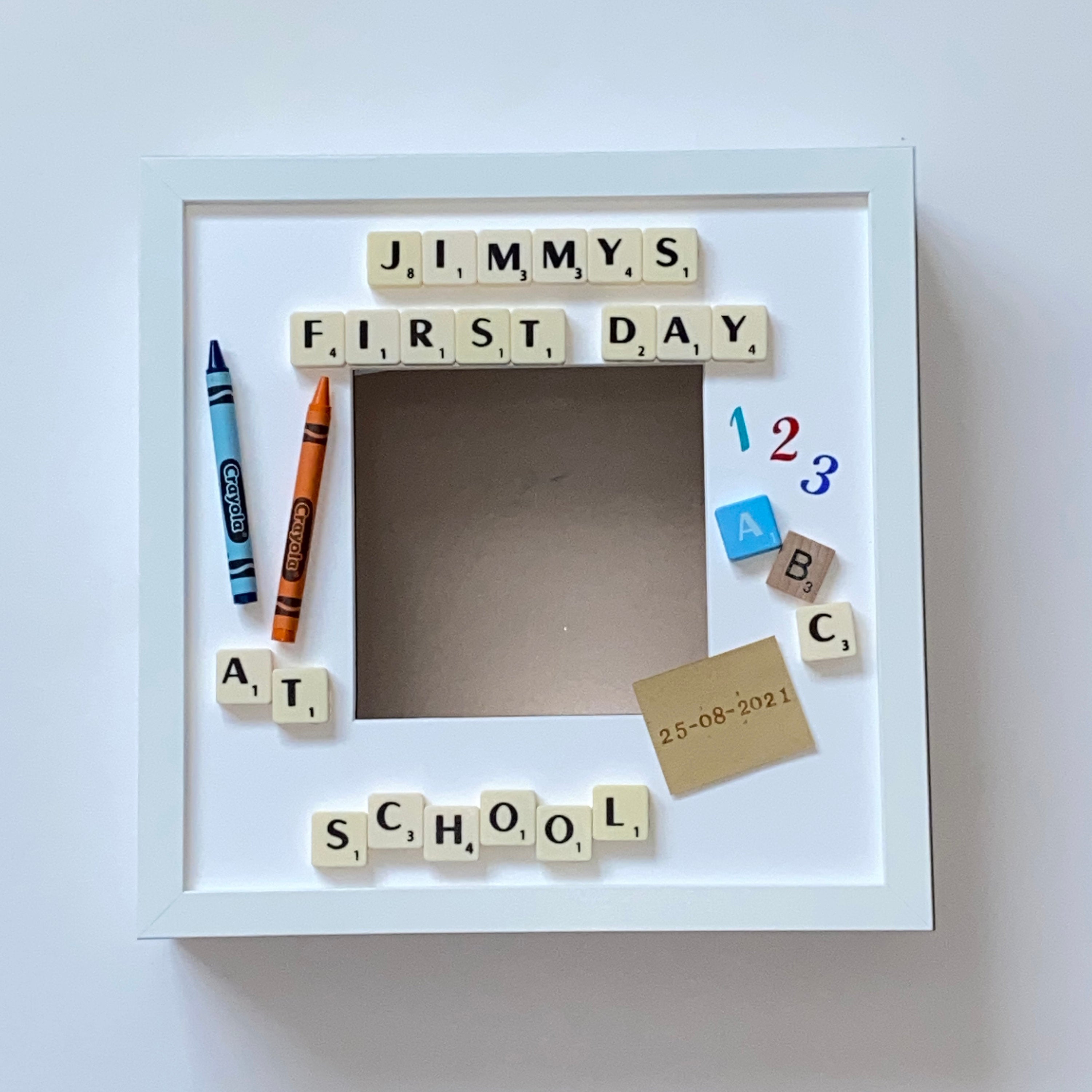 First Day at School Personalised Letter Tile Photo Box Frame | Custom School Keepsake Gift