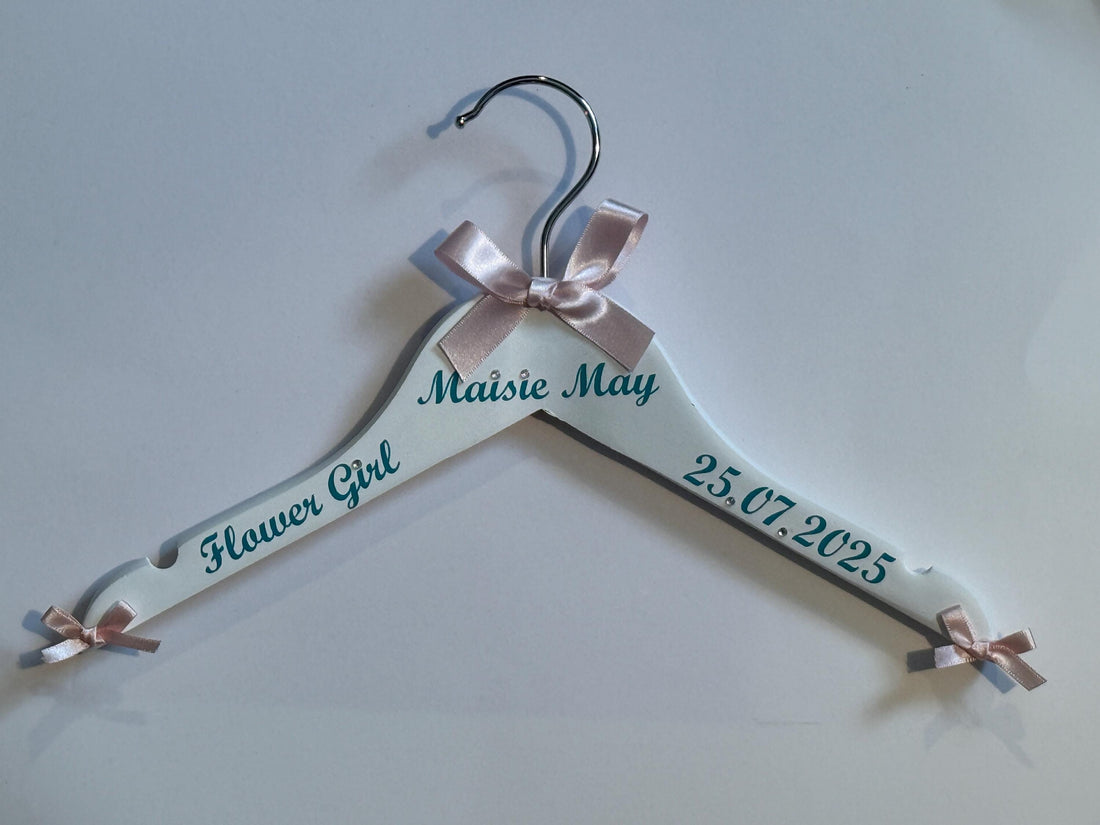 Flower Girl Hanger | Bridal Party Keepsake | Personalised with names, date etc.
