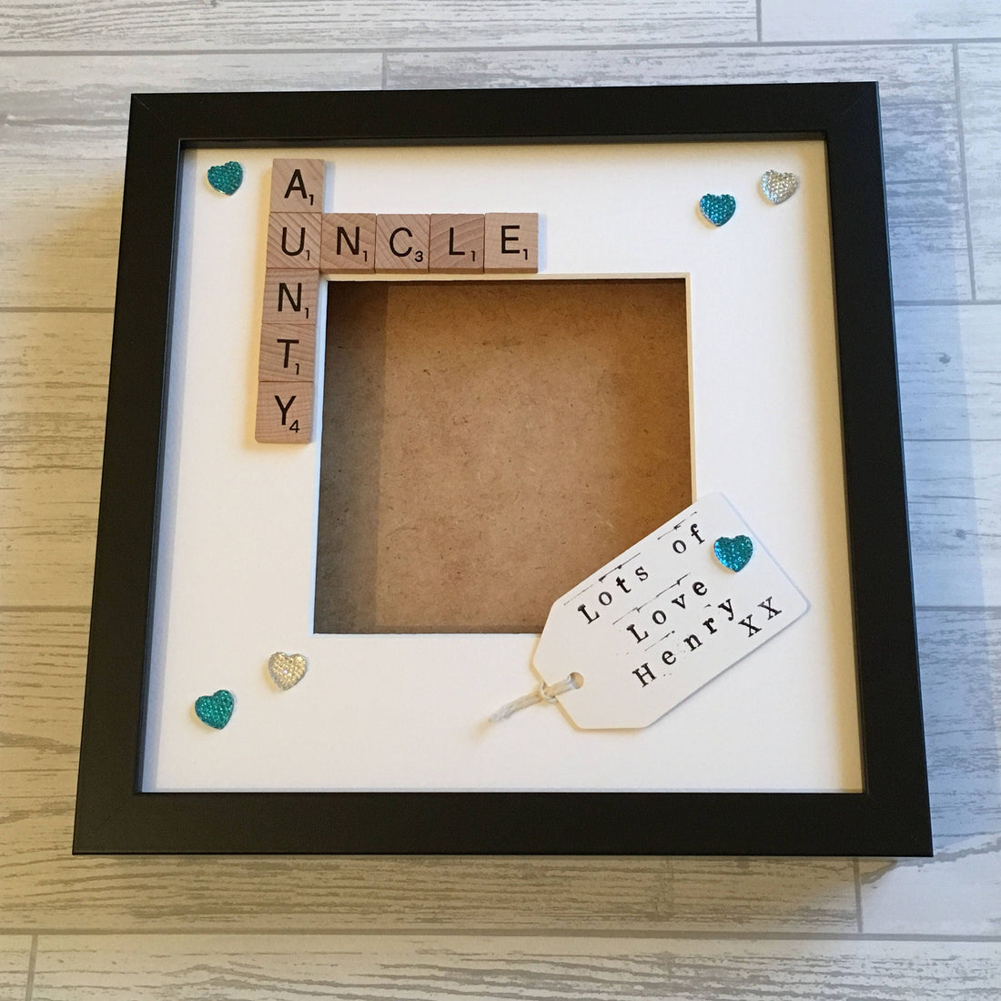 Auntie Uncle Letter Tile Photo Frame - Personalised message - Choice of colours