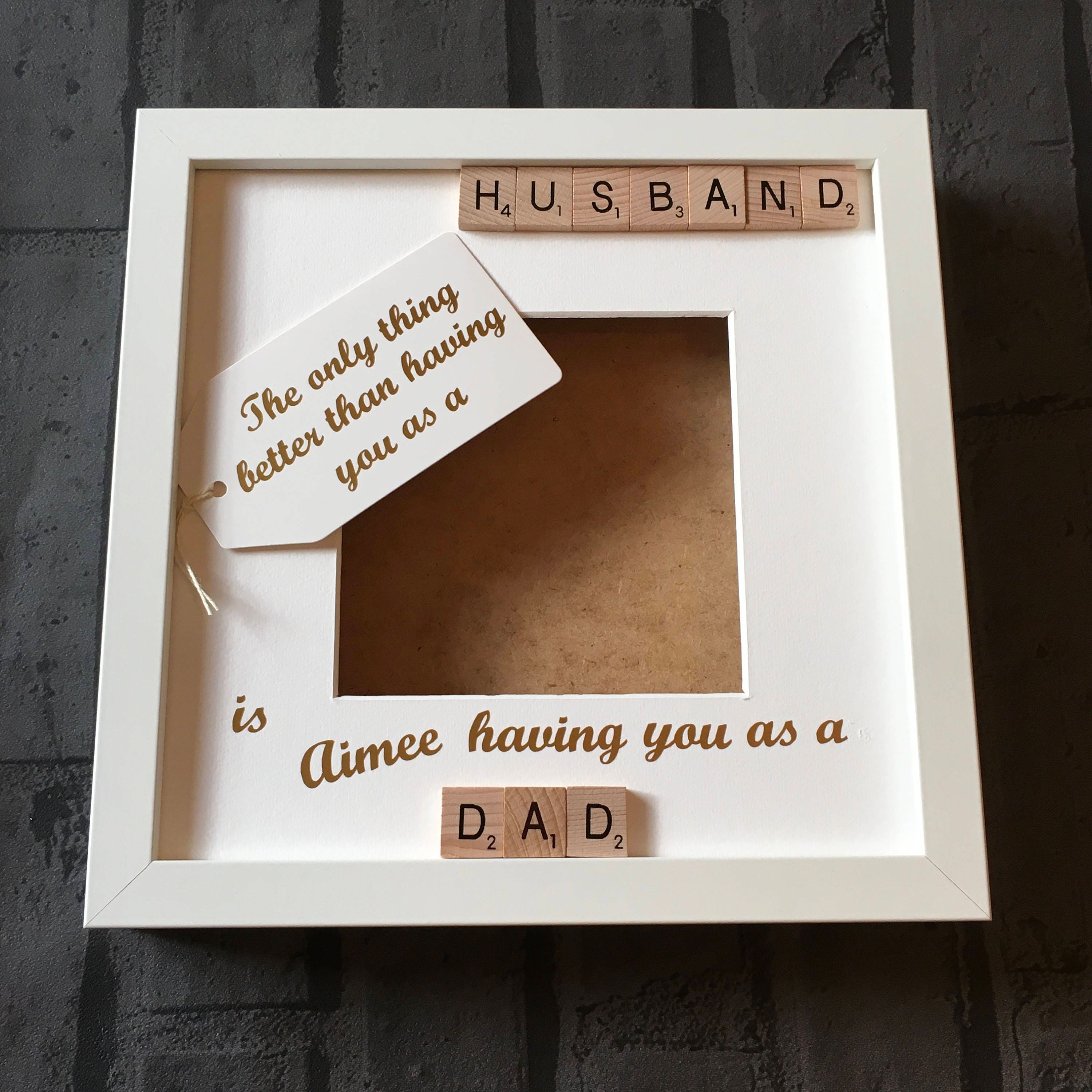 Husband to Daddy Letter Tile Box Photo Frame | Personalised with Names.