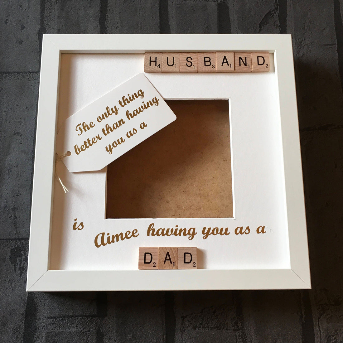 Husband to Daddy Letter Tile Box Photo Frame | Personalised with Names.