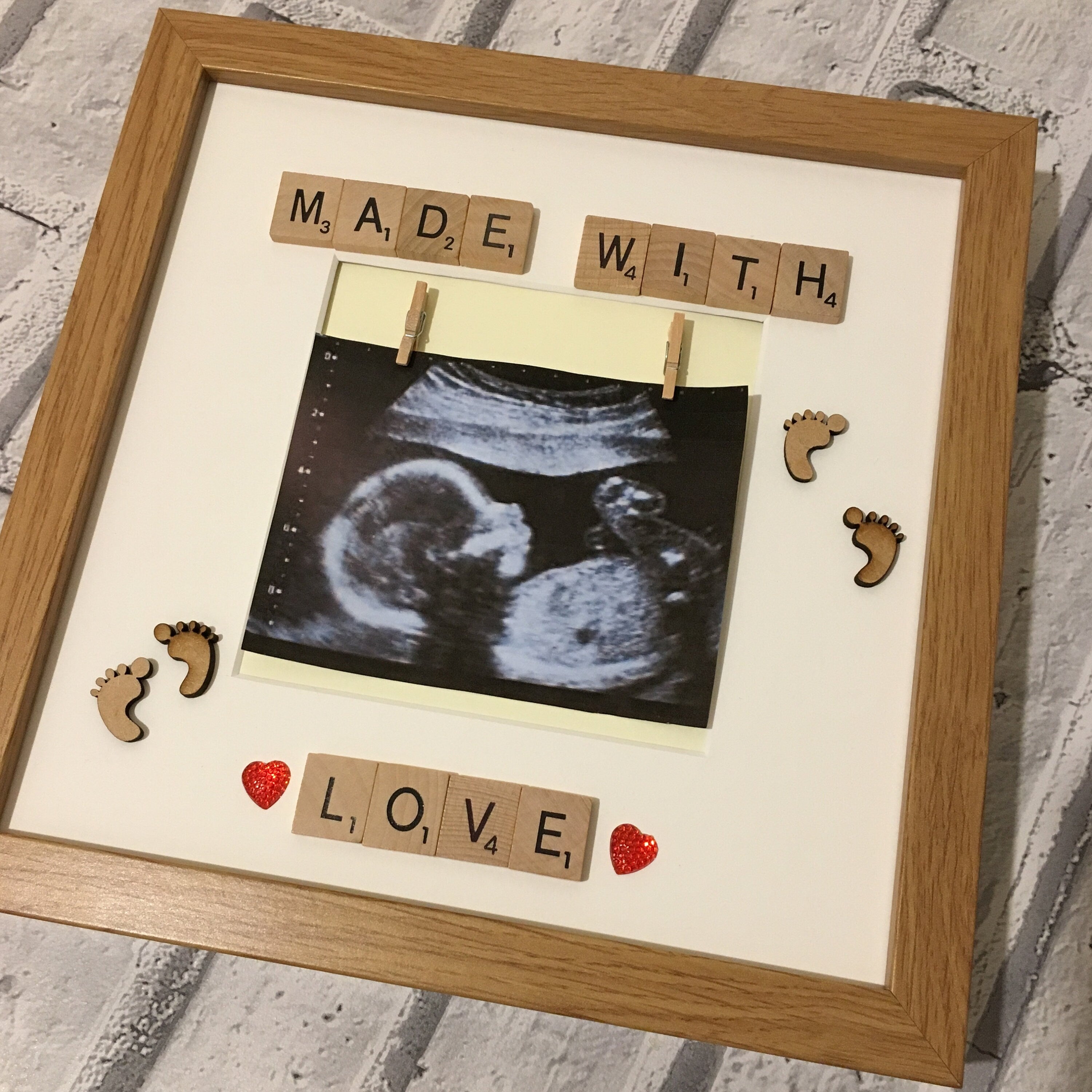 Baby Scan Made With Love Scrabble Art Frame | Baby Shower Gift | Pregnancy Frame