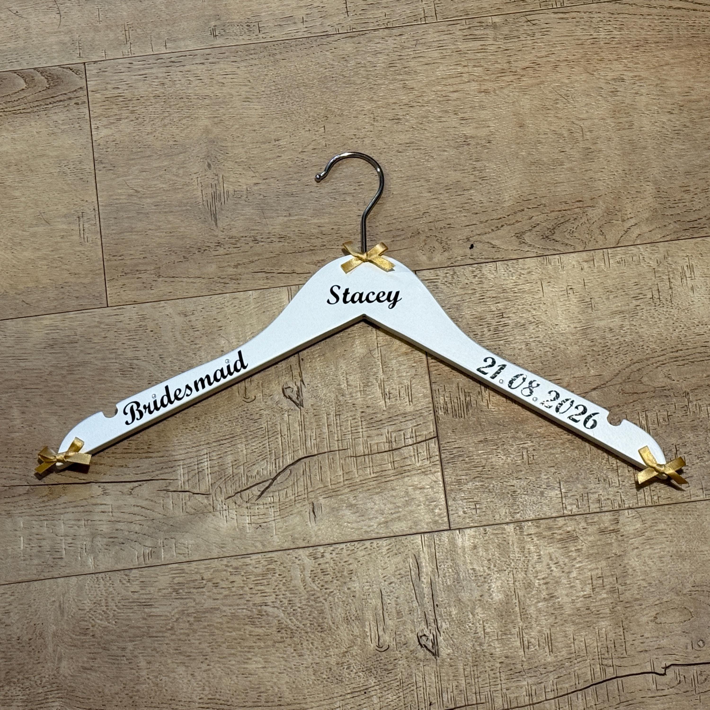 Personalised Wedding Hanger - Bridal Party Keepsake - Customised with name, date and role