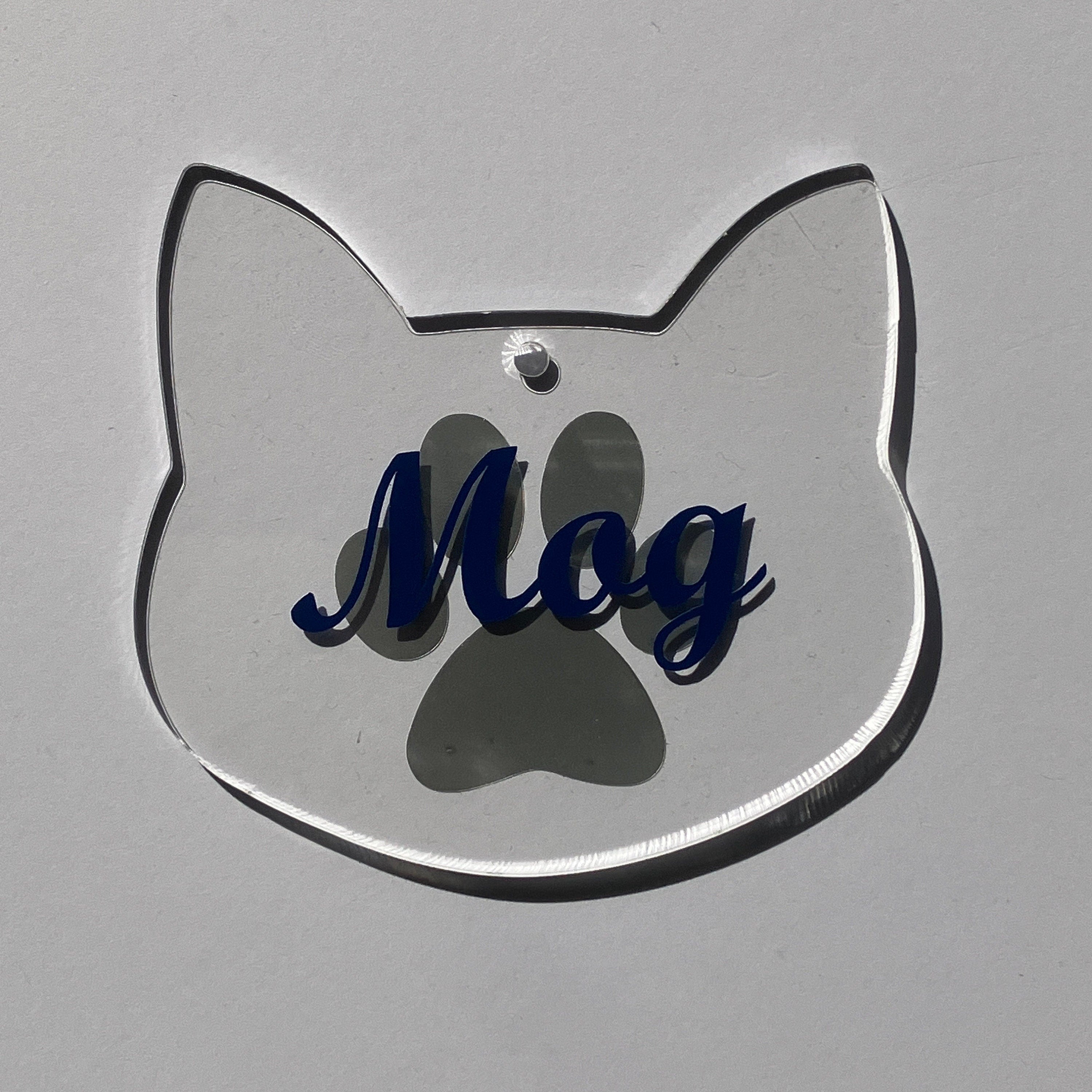 Cat Head Shaped Christmas Bauble – Acrylic Tree Decoration - Personalised with name
