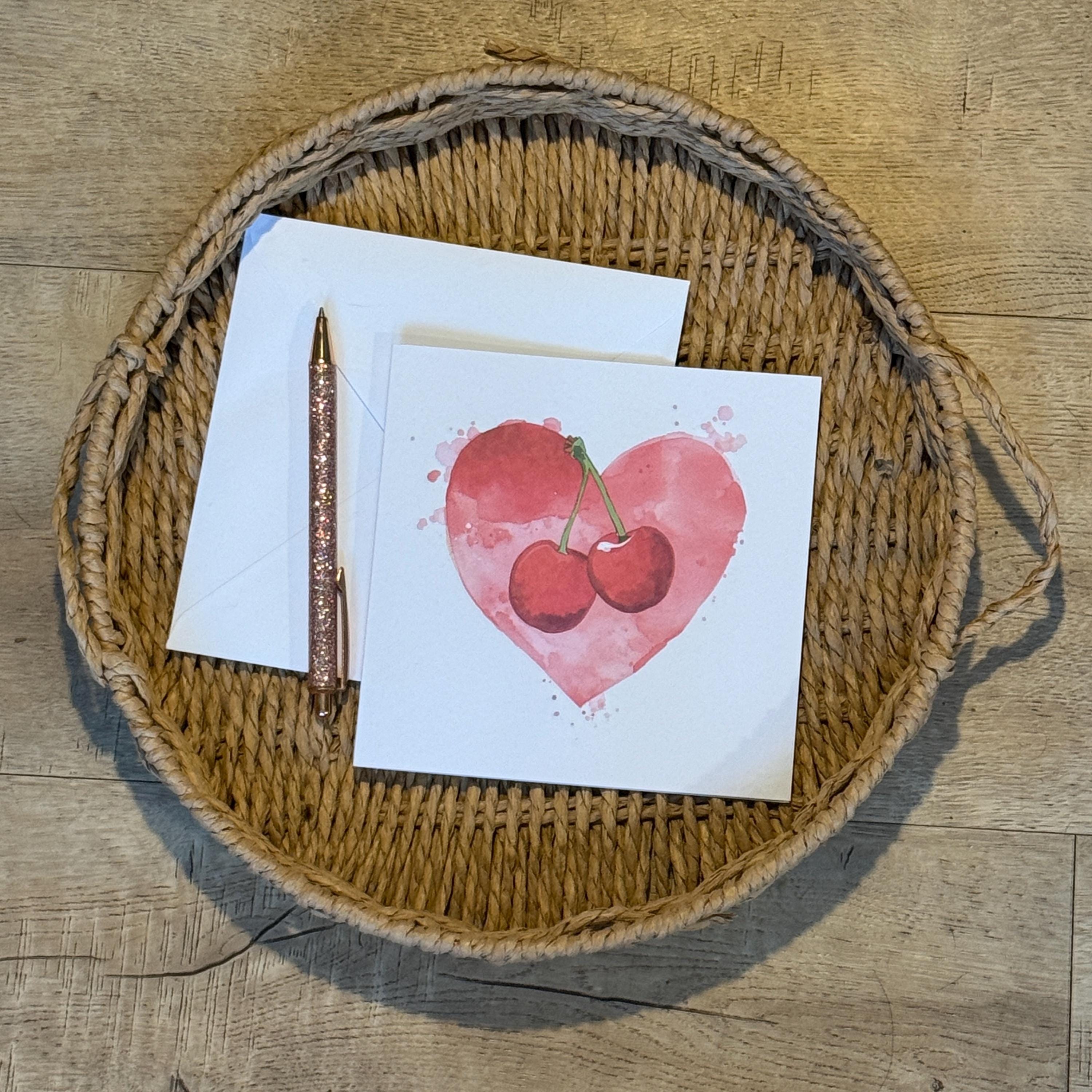 Heart and Cherries Valentine's Card- 6x6