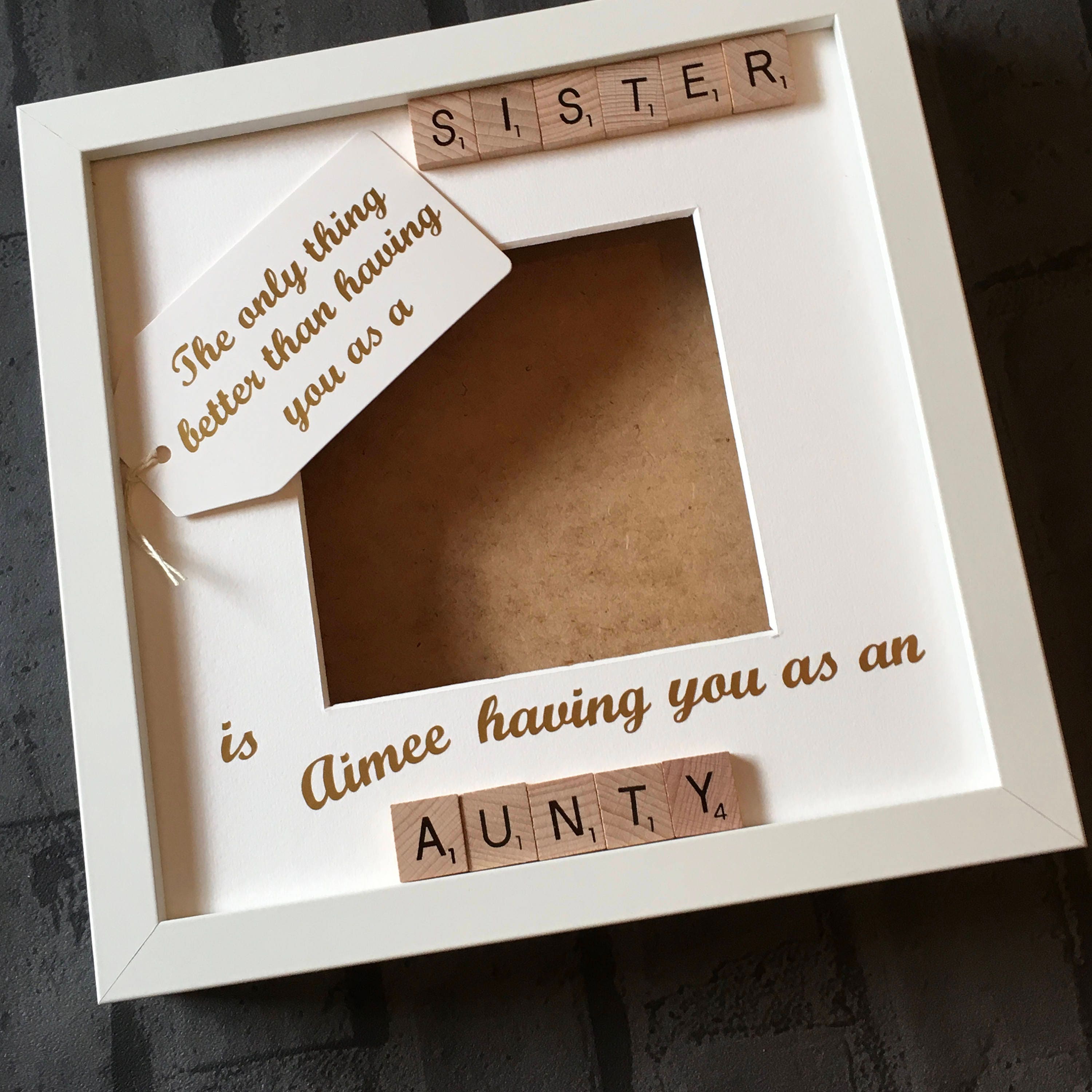 Auntie Sister Letter Tile Photo Frame - Personalised Message - available in a choice of colours