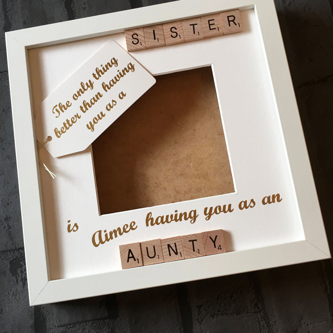 Auntie Sister Letter Tile Photo Frame - Personalised Message - available in a choice of colours