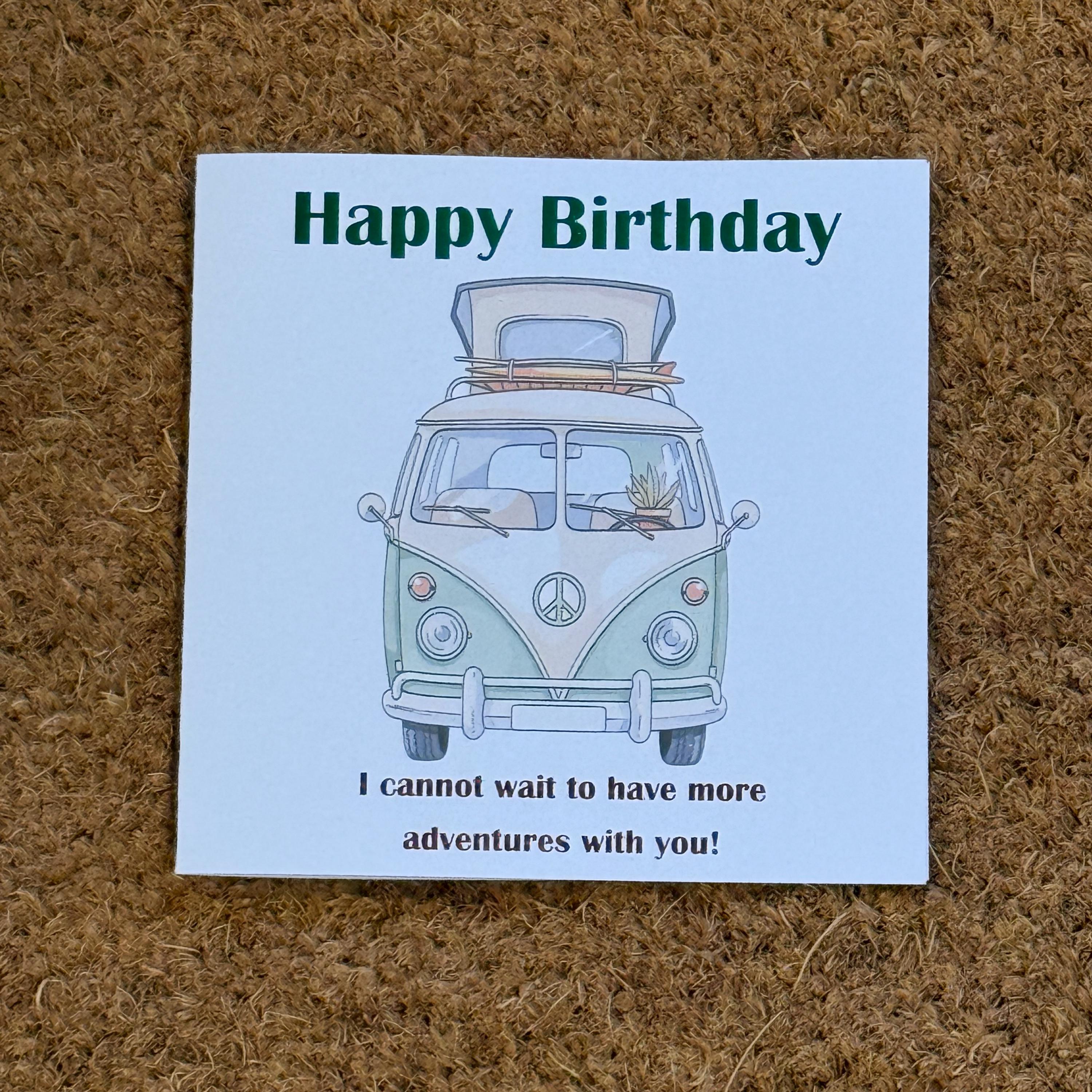 Campervan Birthday Card | Watercolour Van | Personalised Foiled Message | 6x6 Travel Birthday