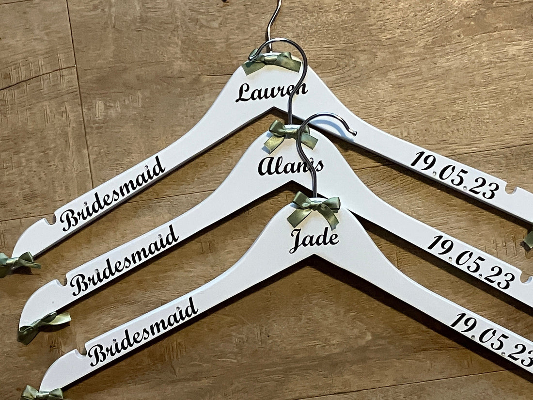 Wedding Hangers set of 4 | Personalised with name, date and role | Perfect Memento
