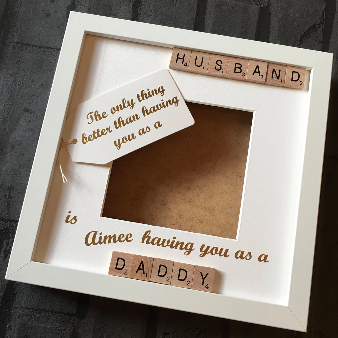 Husband to Daddy Letter Tile Box Photo Frame | Personalised with Names.