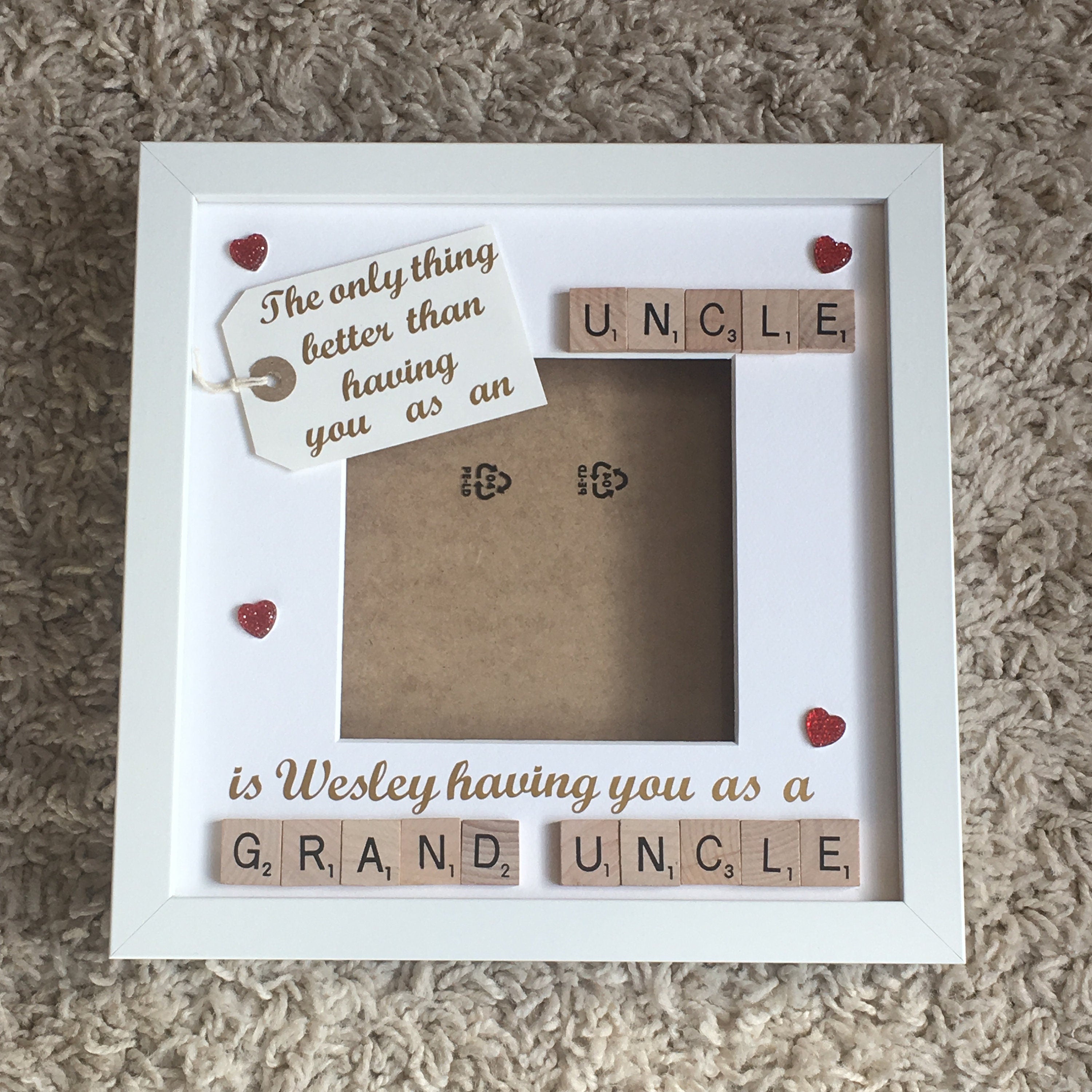 Great Uncle - Uncle Letter Tile Photo Frame - Personalised with name and decor.